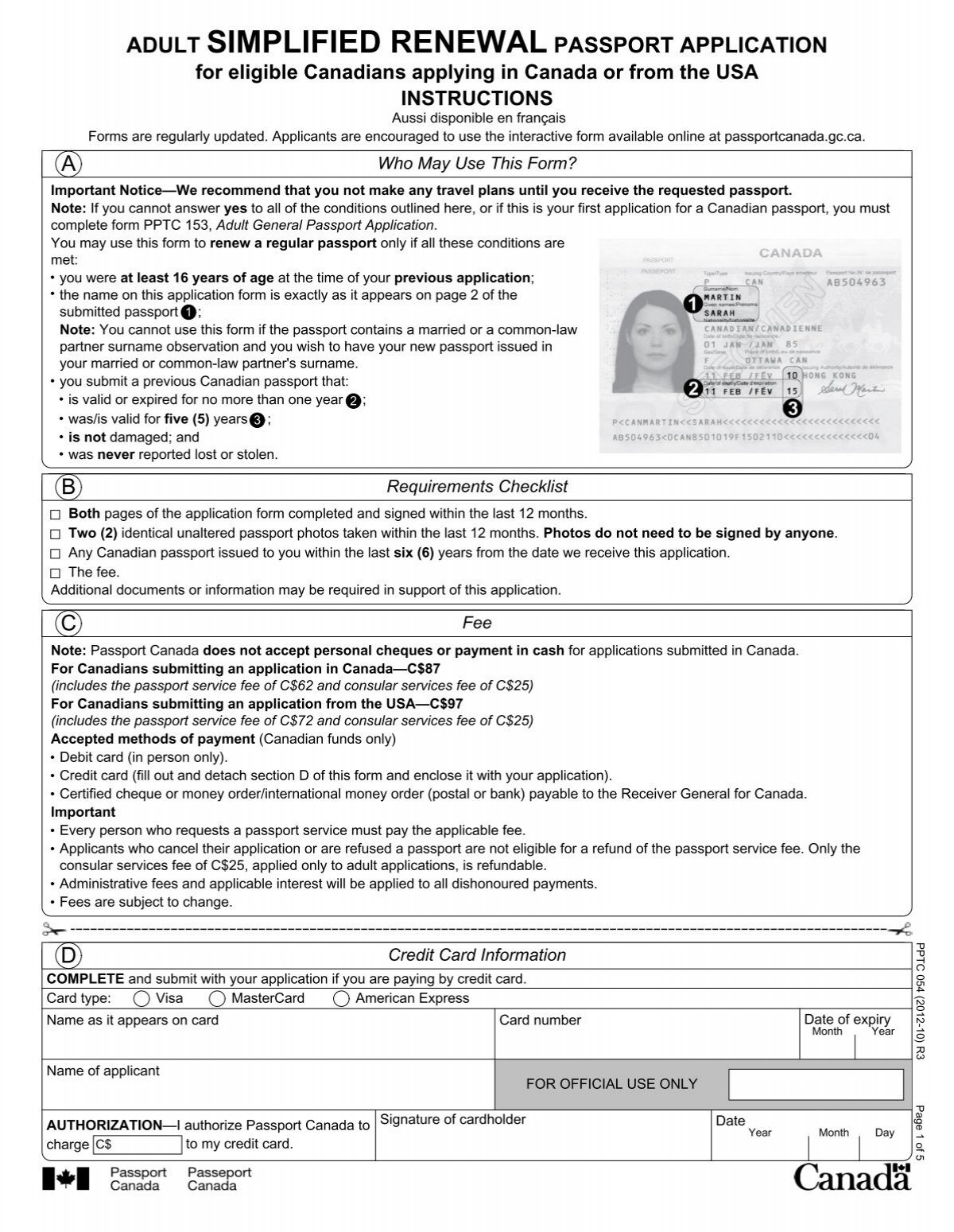 Adult Simplified Renewal Passport Application Passport Canada