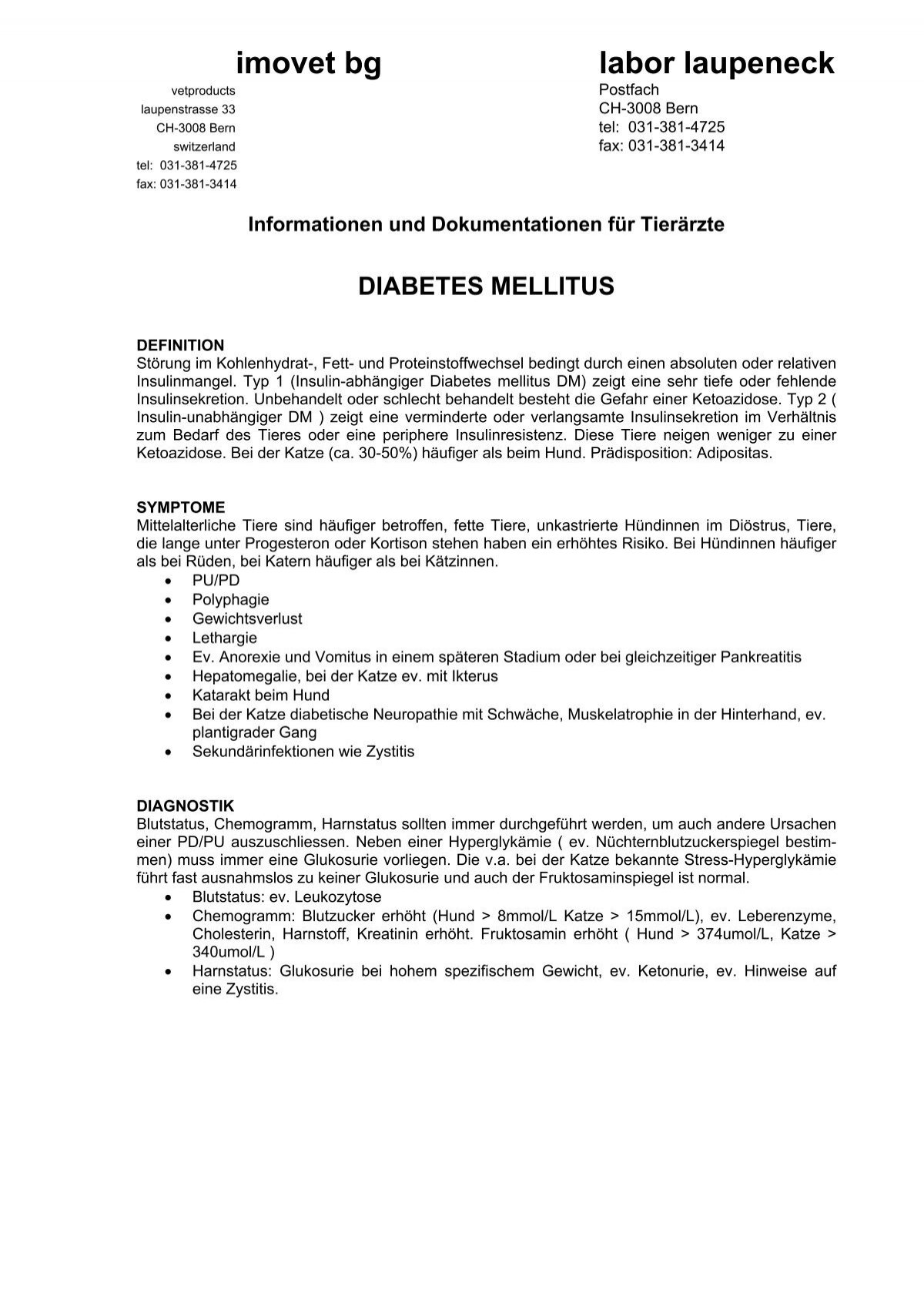 Diabetes mellitus - Labor Laupeneck