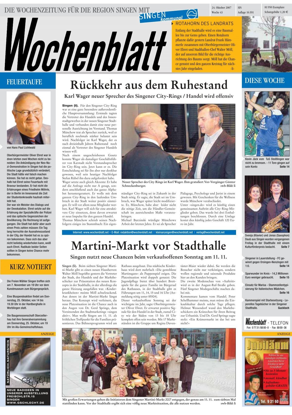 24. Okt. 2007 - Singener Wochenblatt