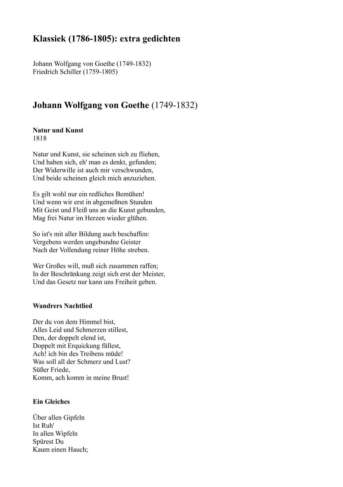 Klassiek 1786 1805 Extra Gedichten Johann Wolfgang Von Goethe