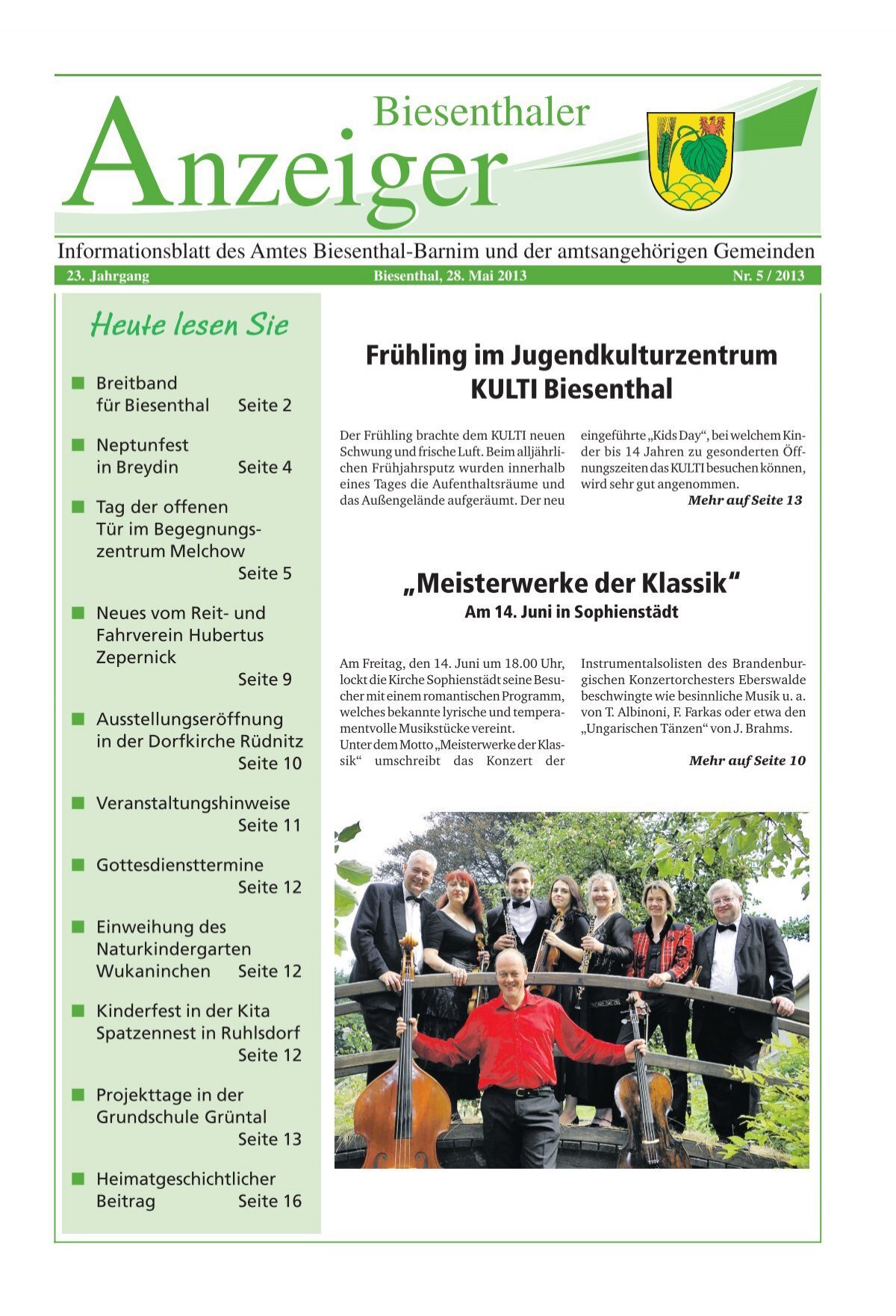 Biesenthaler Anzeiger Nr 05 2013 23 Jahrgang Amt Biesenthal