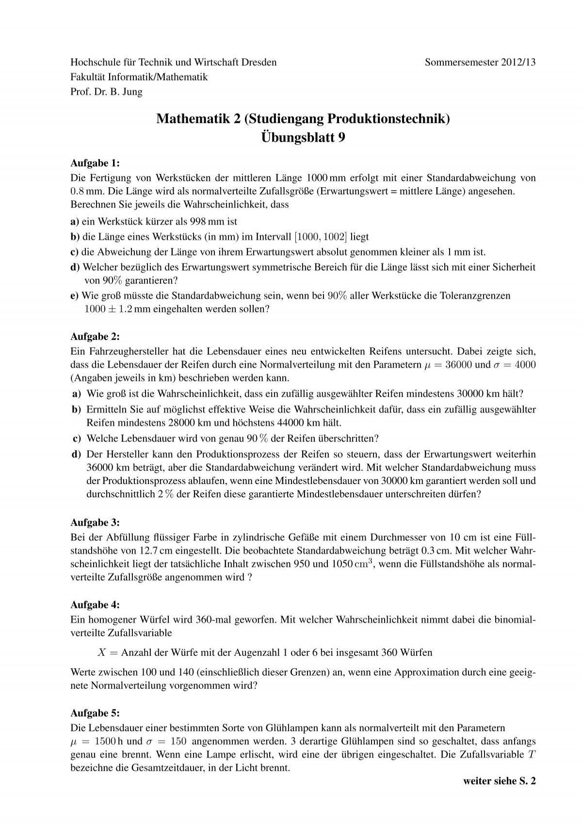 Ubungsblatt 9 - Fakultät Informatik/Mathematik ...