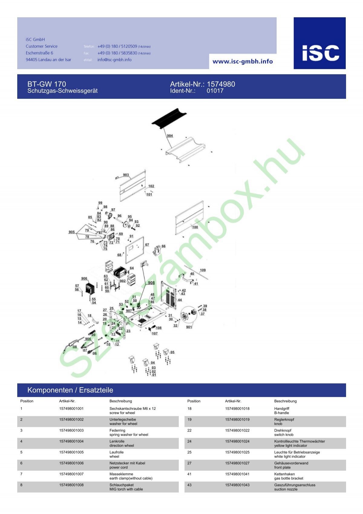 BT-GW 170 Artikel-Nr.: 1574980 Komponenten / Ersatzteile