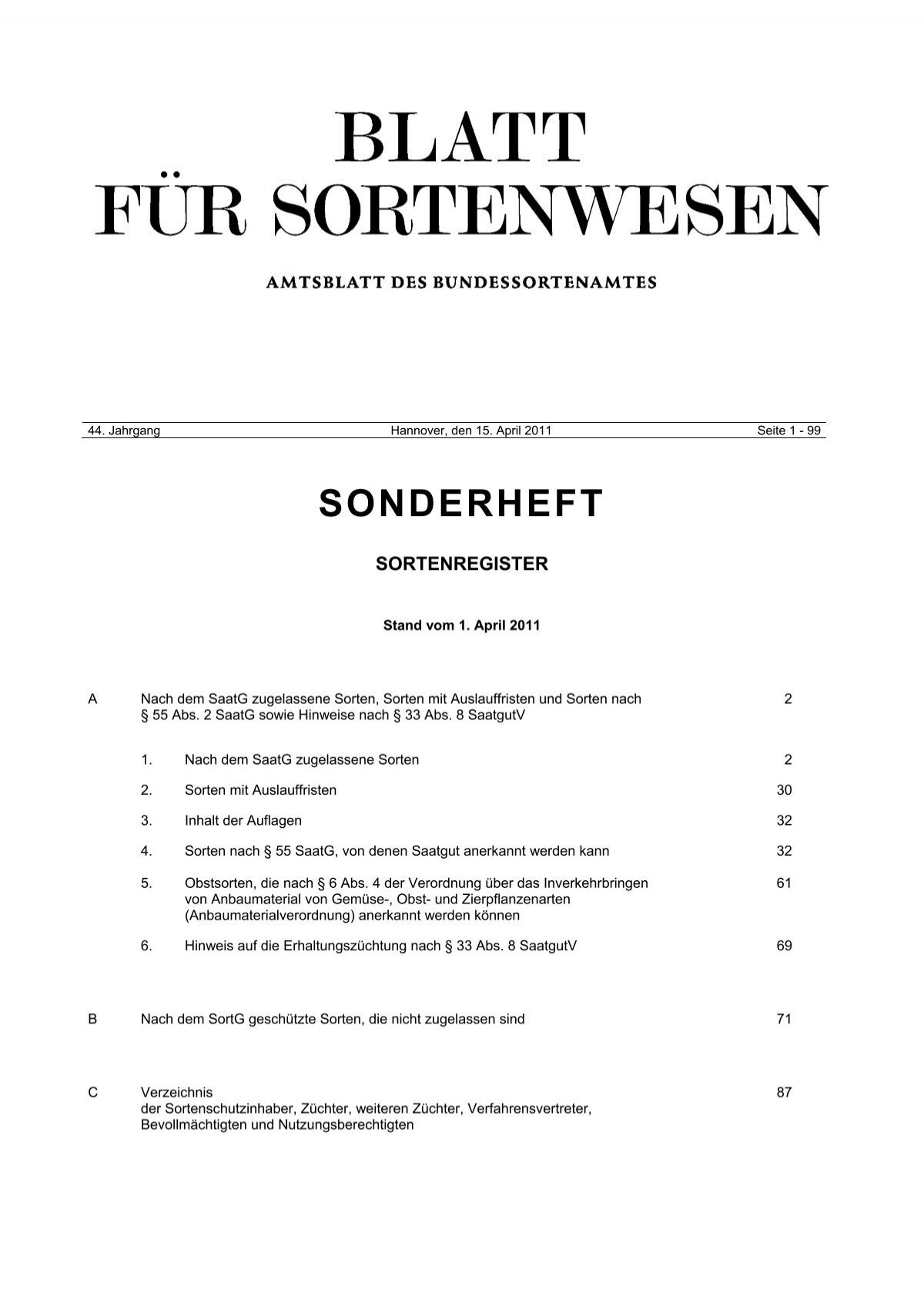 SONDERHEFT - Bundessortenamt