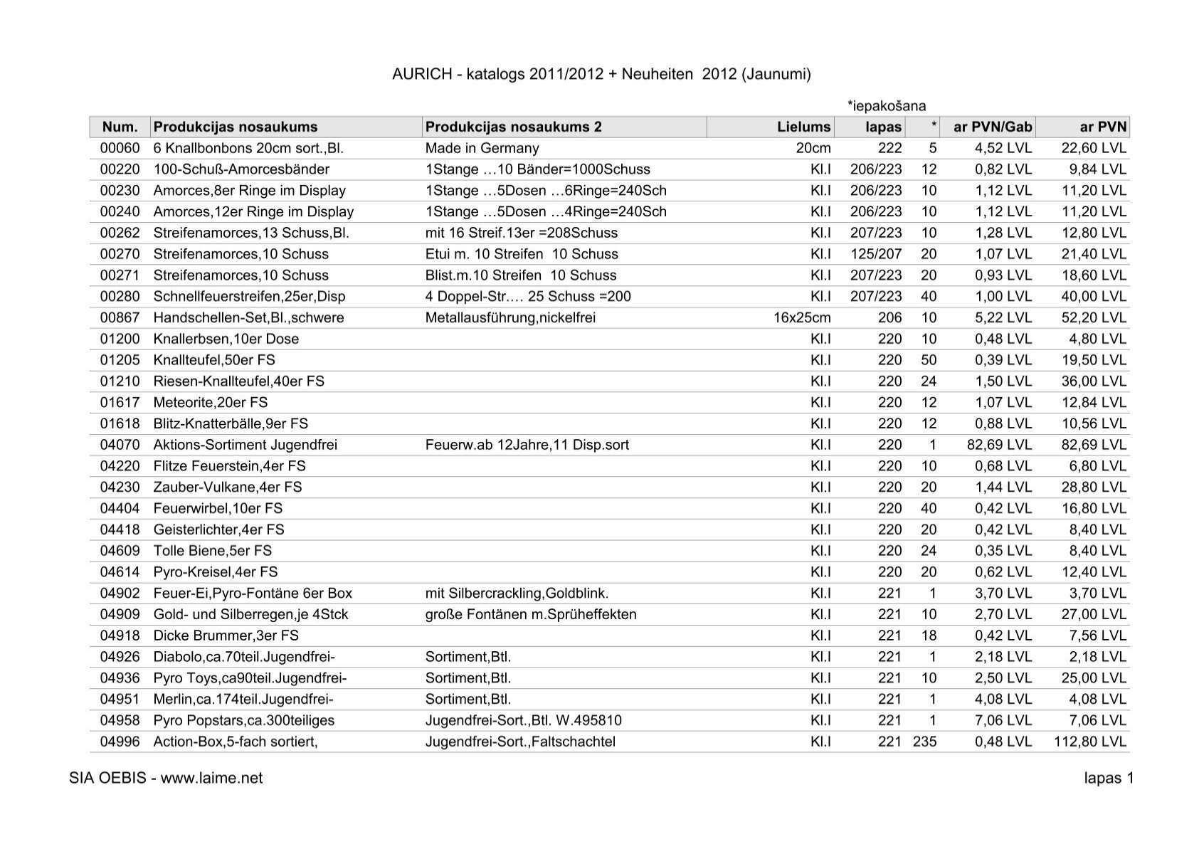 AURICH - katalogs 2011/2012 + Neuheiten 2012 (Jaunumi ... - LAIME