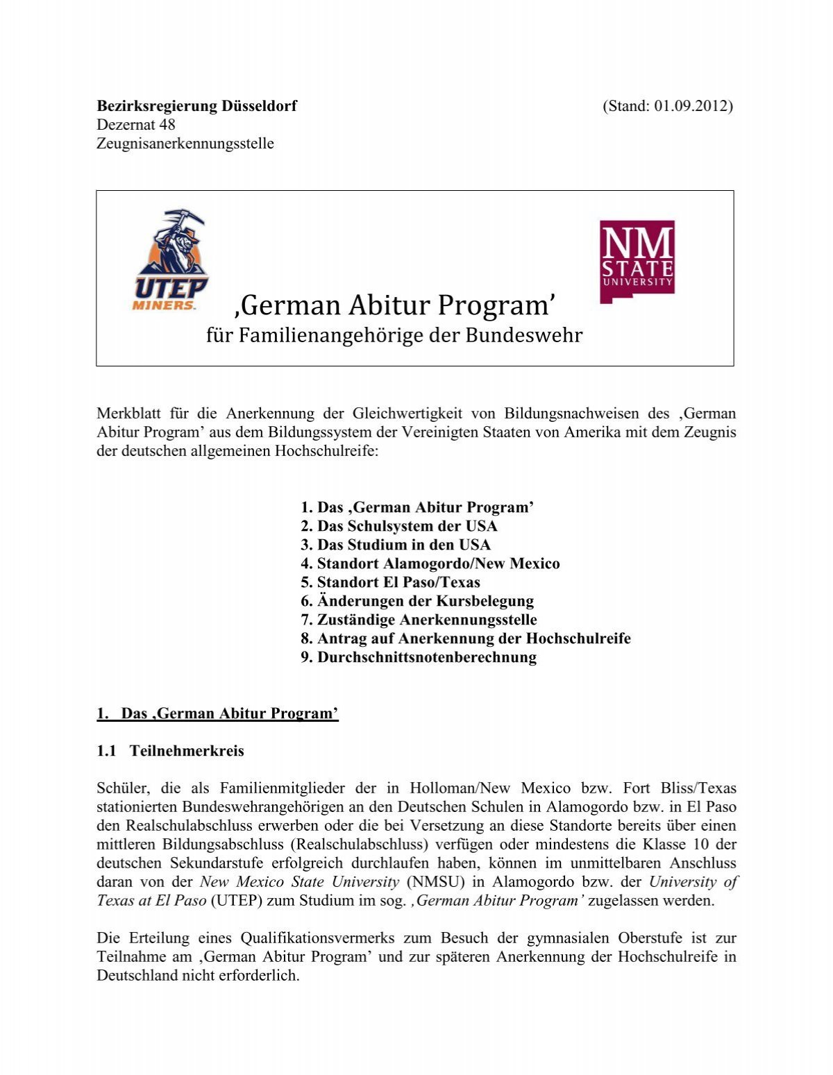 Merkblatt Zum Gap Deutsche Schule Alamogordo