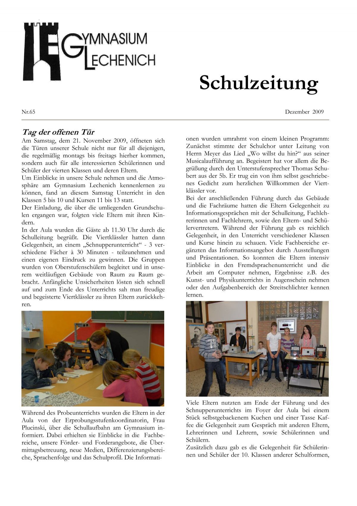Schulzeitung - Ausgabe Ostern 2012 - Gymnasium Lechenich Erftstadt