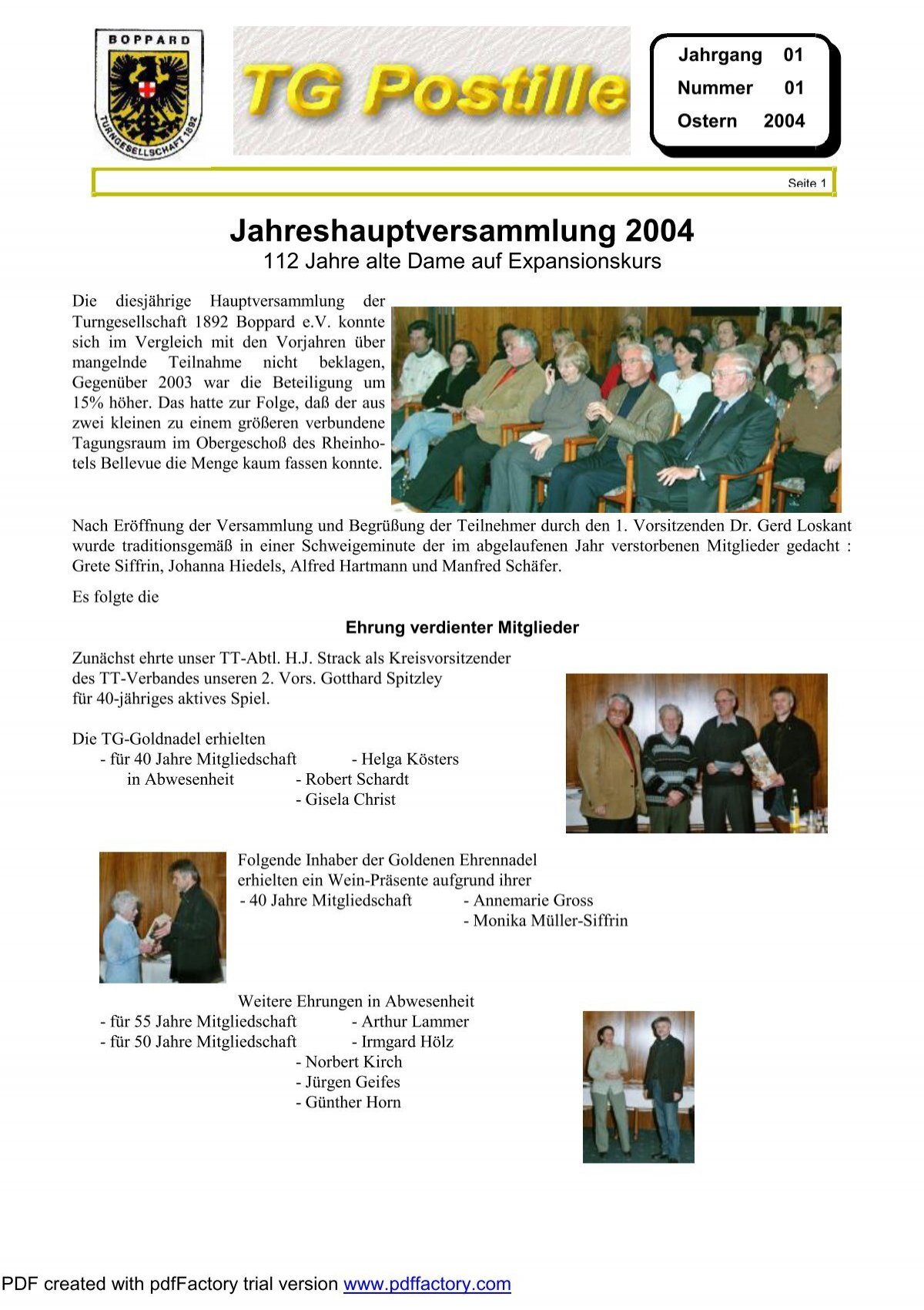 Jahreshauptversammlung 2004 Turngesellschaft 1892 E V