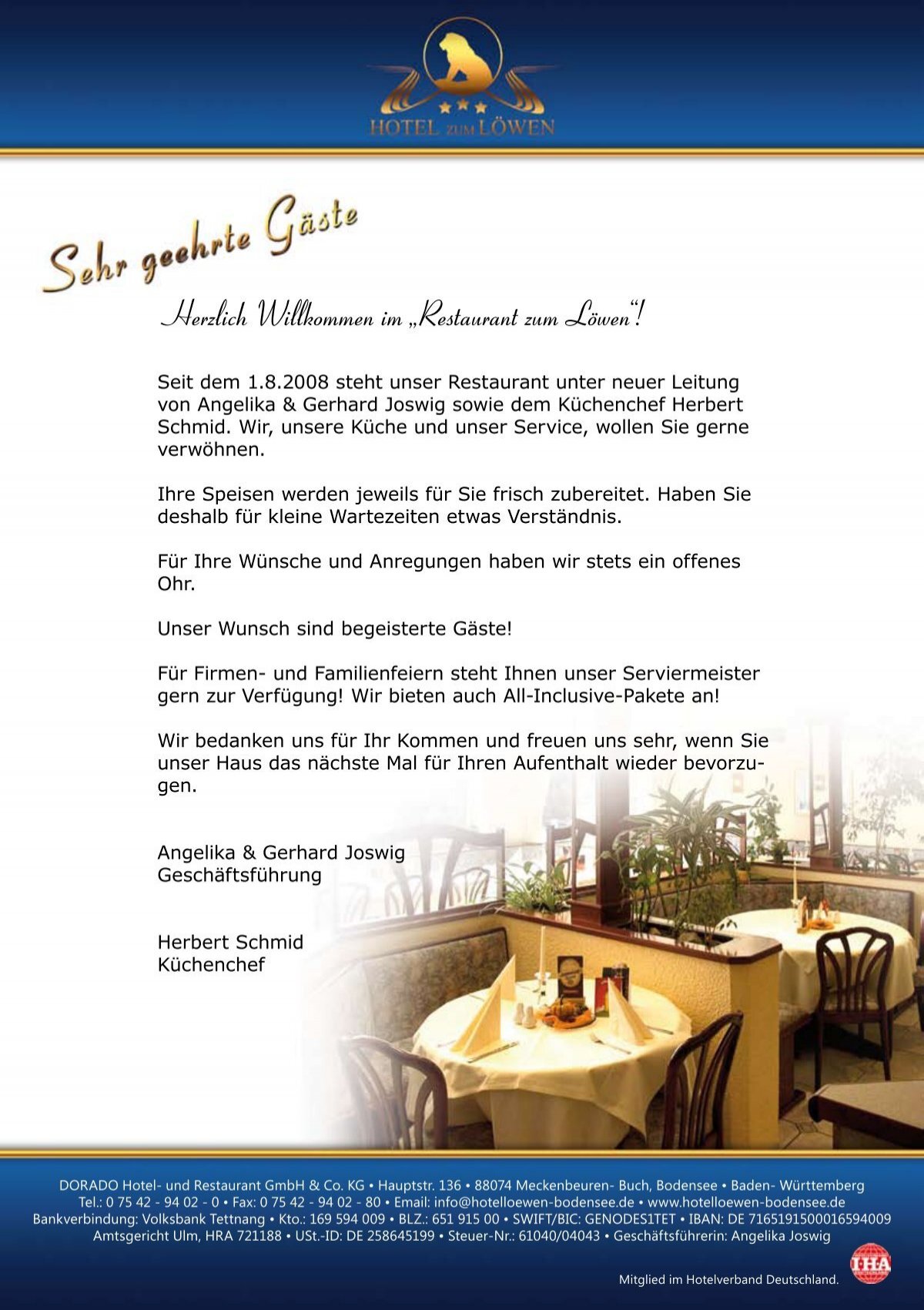 Herzlich Willkommen Im A A Azrestaurant Zum Laƒa Wena A Aœ Hotel Bodensee