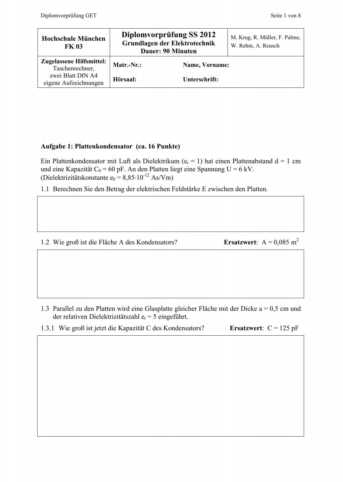 SS 2012 - Grundlagen der Elektrotechnik - Prof. Palme