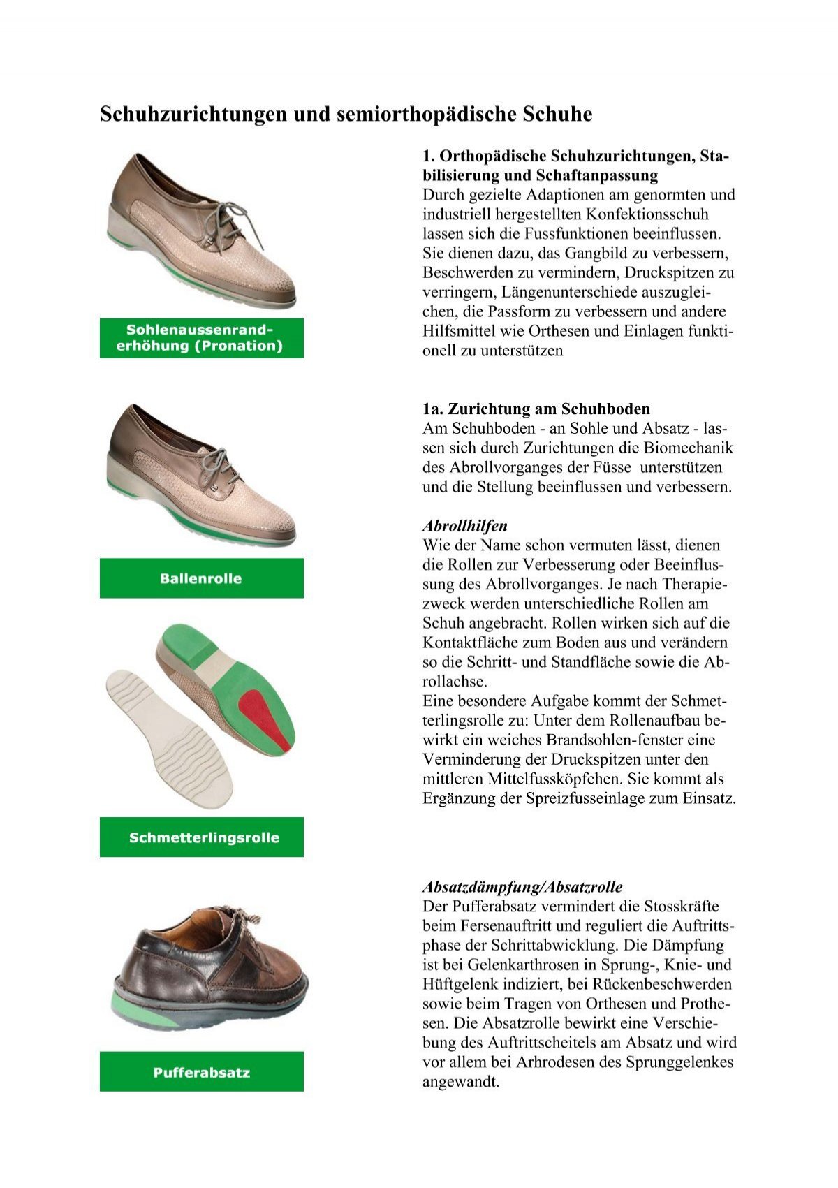 Schuhzurichtungen und semiorthopädische Schuhe