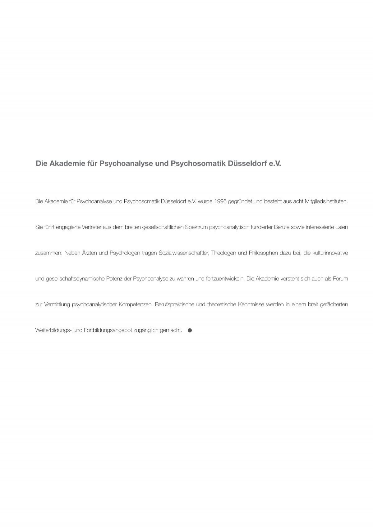 Die Akademie Fur Psychoanalyse Und Psychosomatik Dusseldorf E V