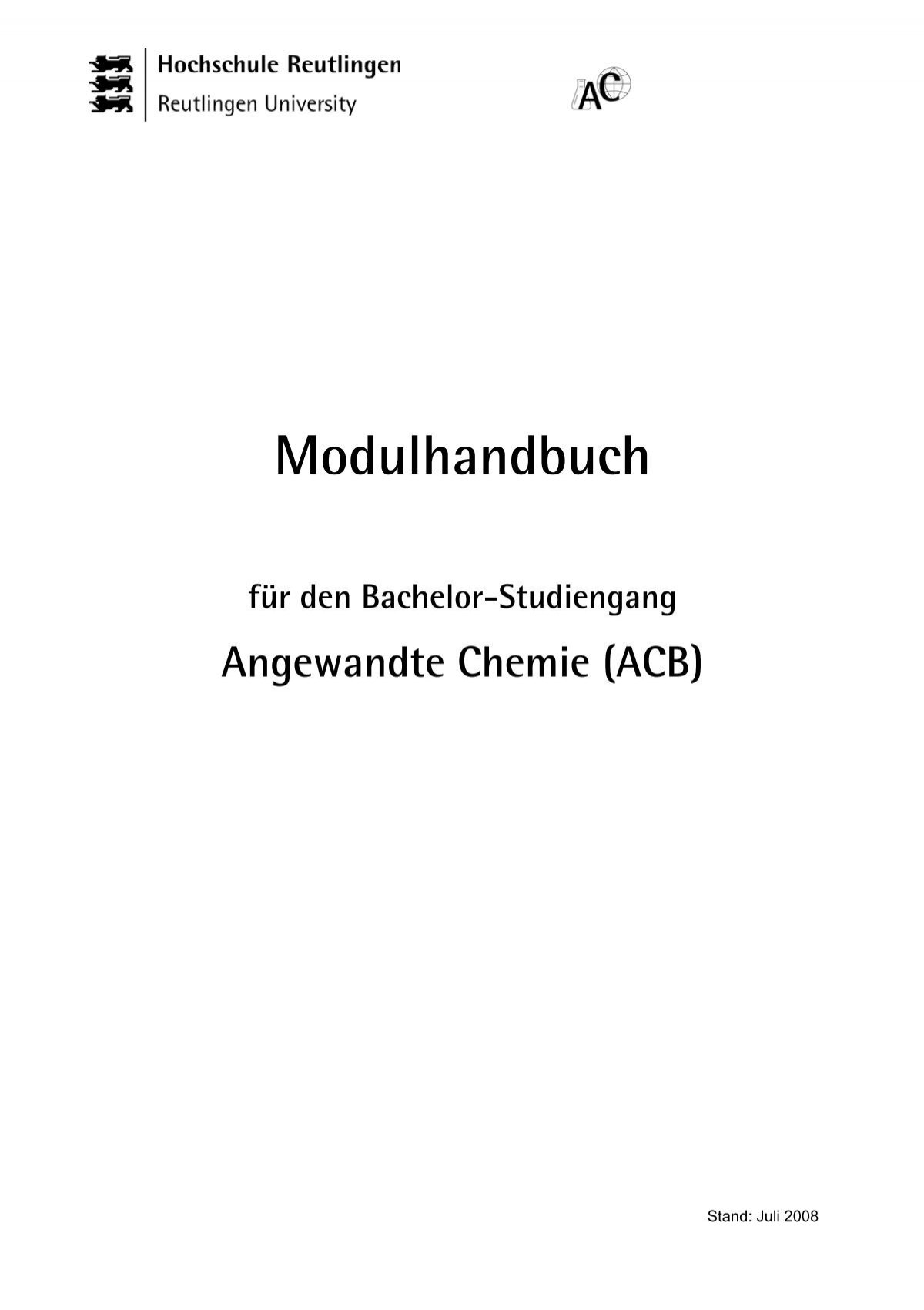 Modulhandbuch für den BachelorStudiengang Angewandte Chemie