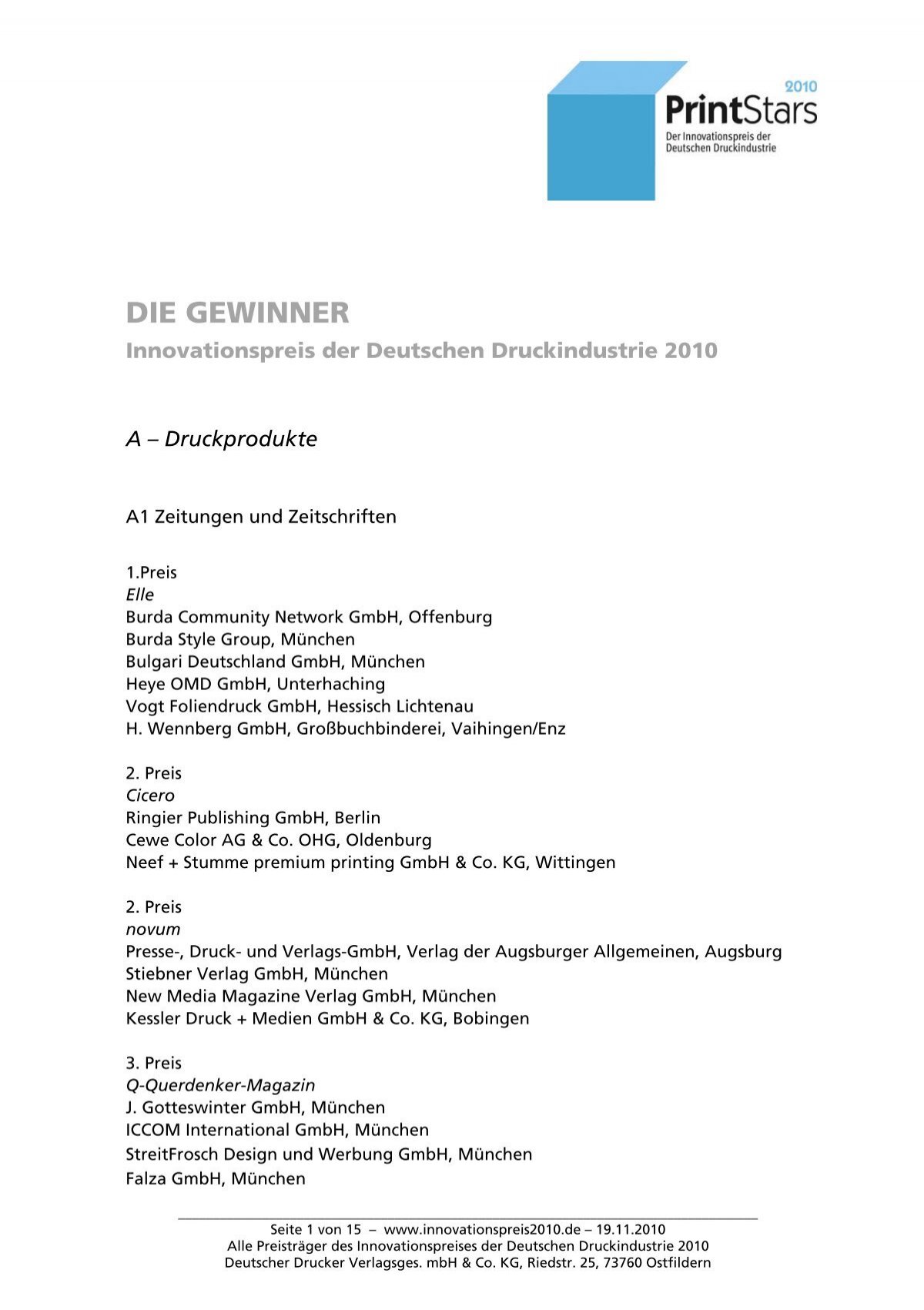 DIE GEWINNER - Innovationspreis 2012