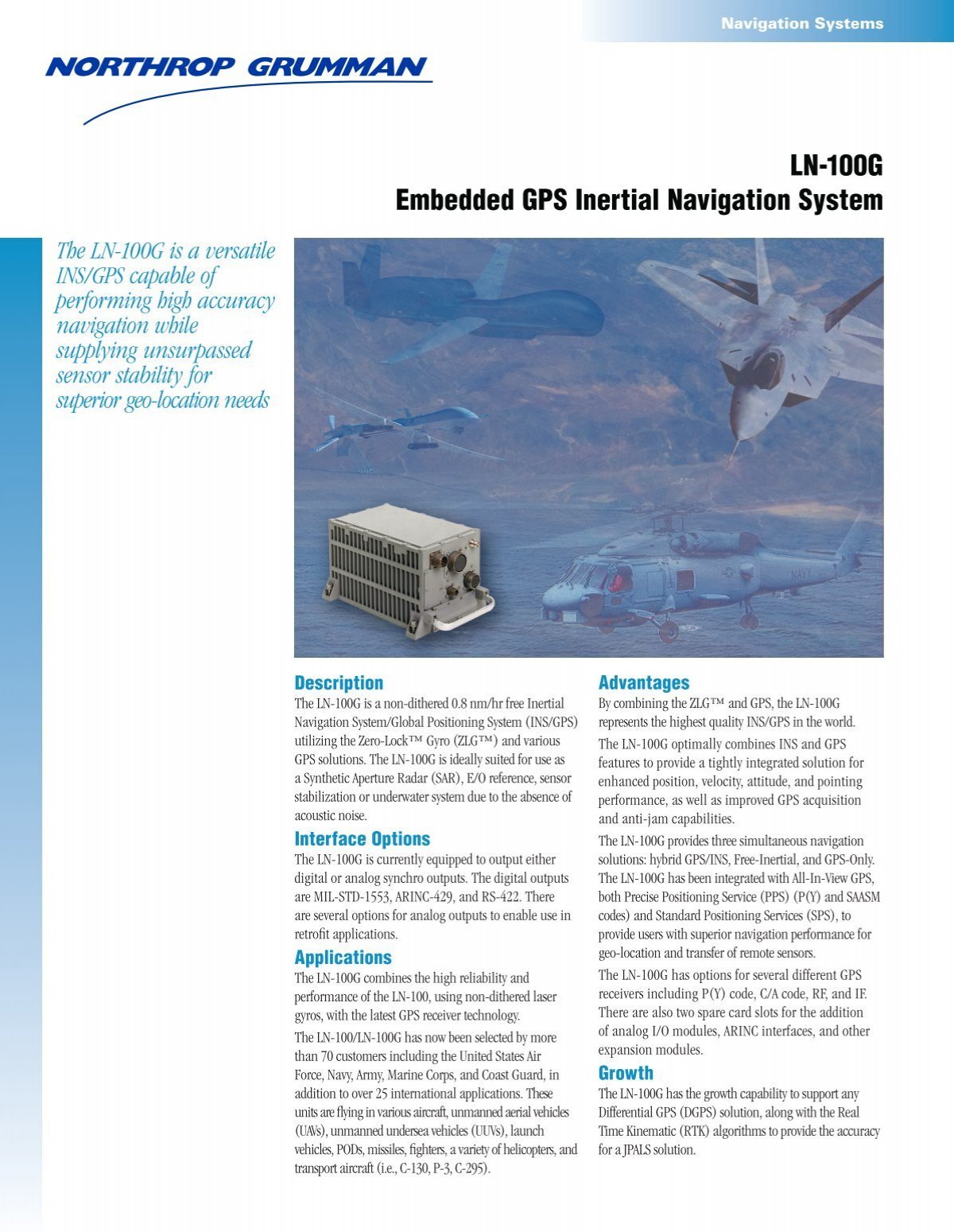 Ln 100g Embedded Gps Inertial Navigation System Northrop