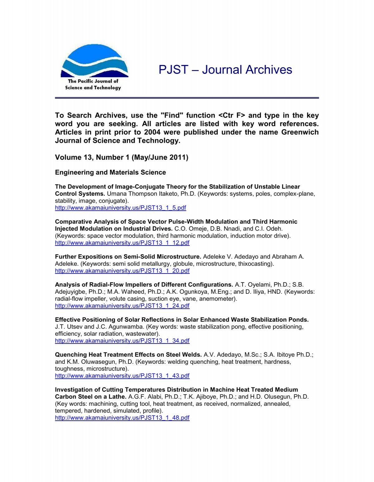 Pjst Journal Archives Akamai University