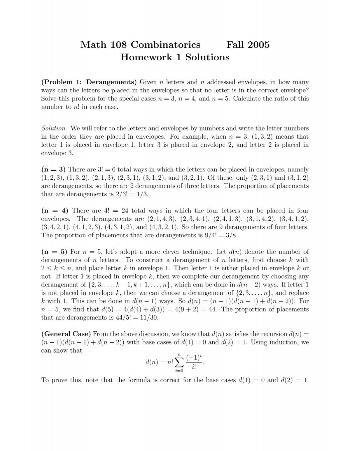 Math 108 Combinatorics Fall 05 Homework 1 Solutions