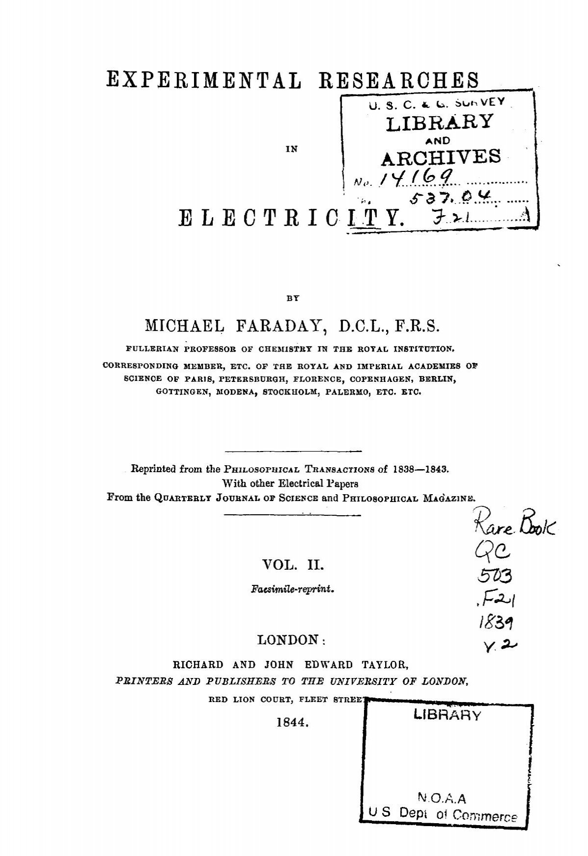 Experimental Researches In Electricity By Michael Faraday