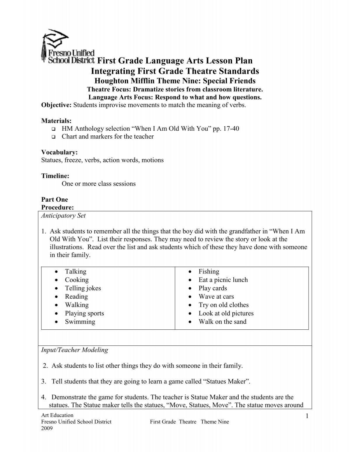 First Grade Language Arts Lesson Plan