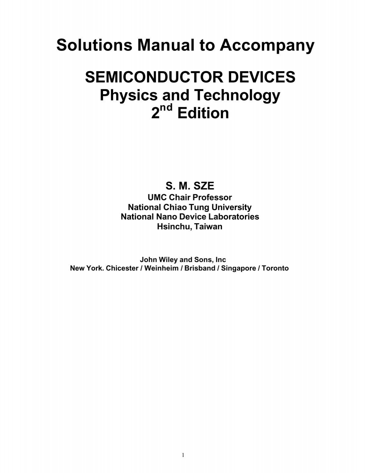 Solutions Manual To Accompany Semiconductor Devices
