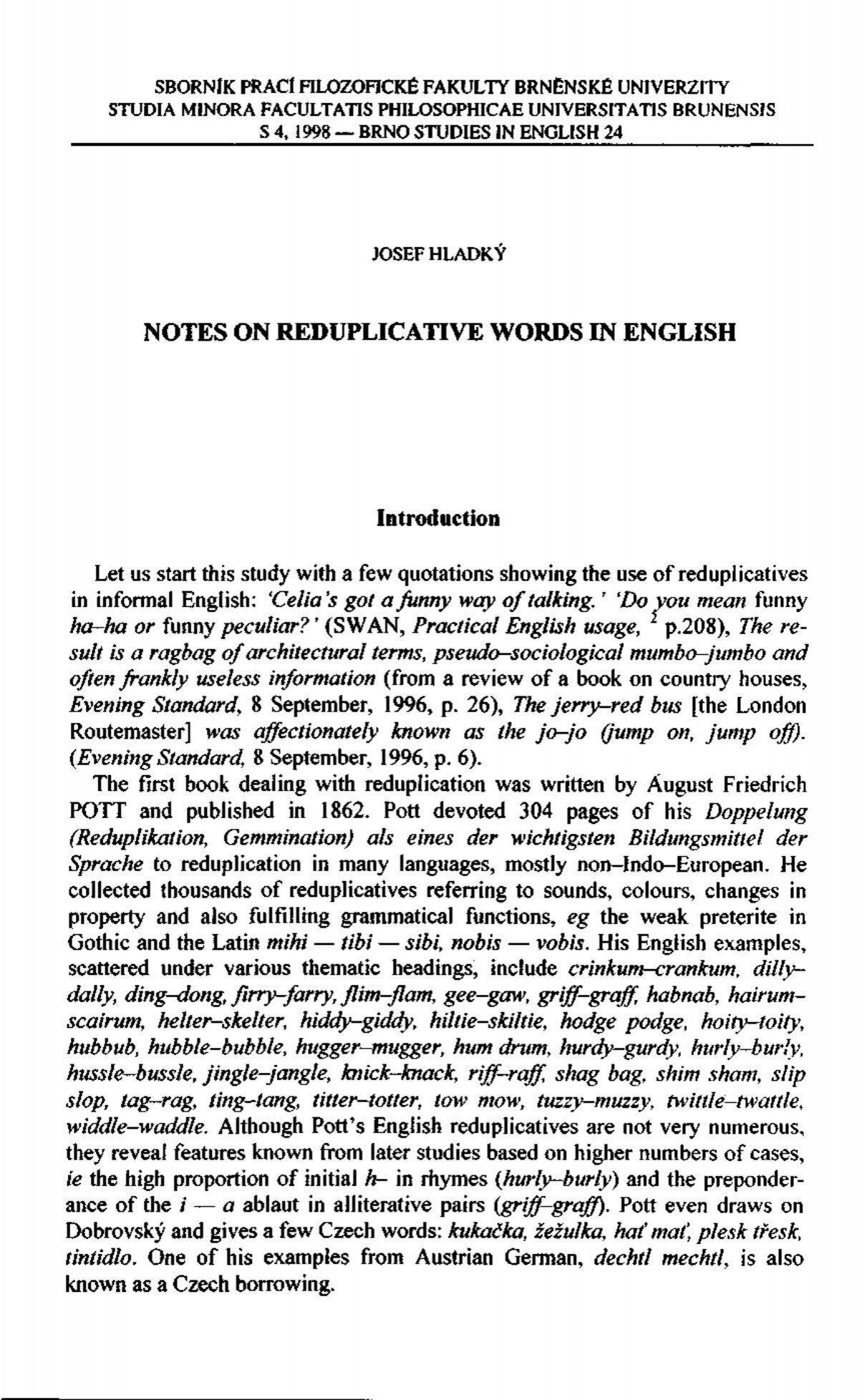 Notes On Reduplicative Words In English