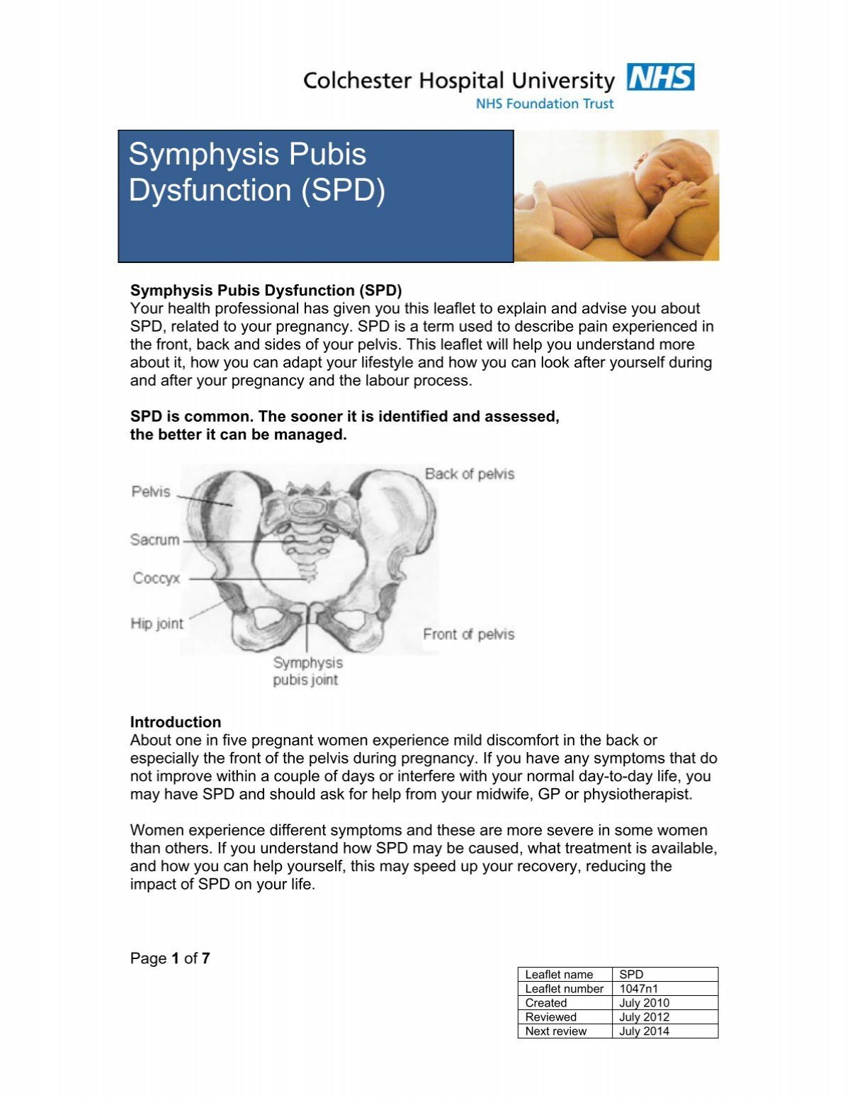 Symphysis Pubis Dysfunction - Colchester Hospital University NHS