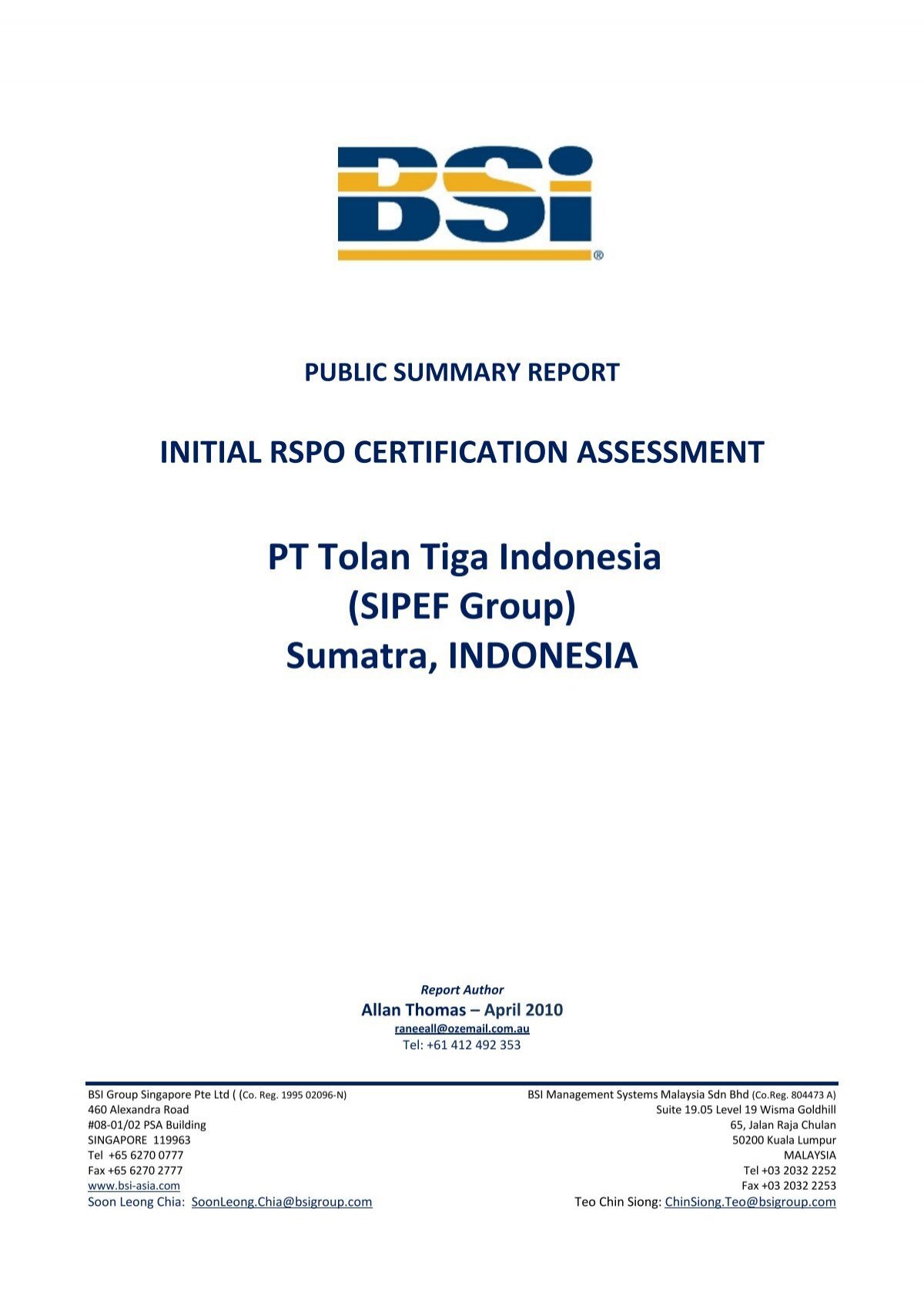 Pt Tolan Tiga Indonesia Sipef Group Sumatra Indonesia