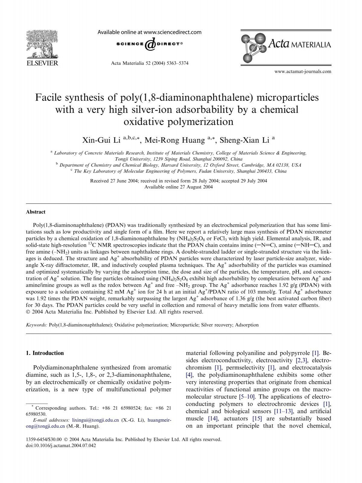 Facile Synthesis Of Poly 1 8 Diaminonaphthalene Microparticles