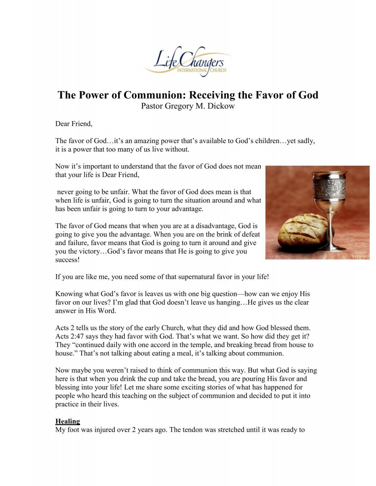 The Power Of Communion Receiving The Favor Of God