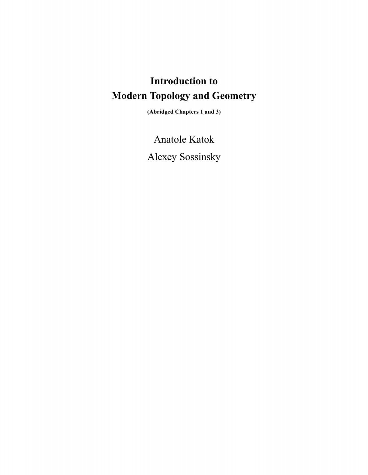 Introduction To Modern Topology And Geometry Anatole Katok