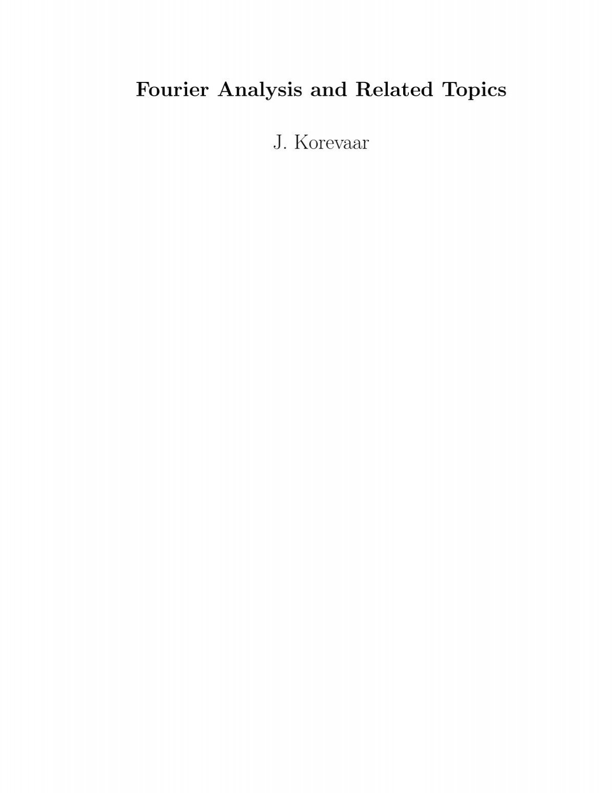 Fourier Analysis And Related Topics J Korevaar
