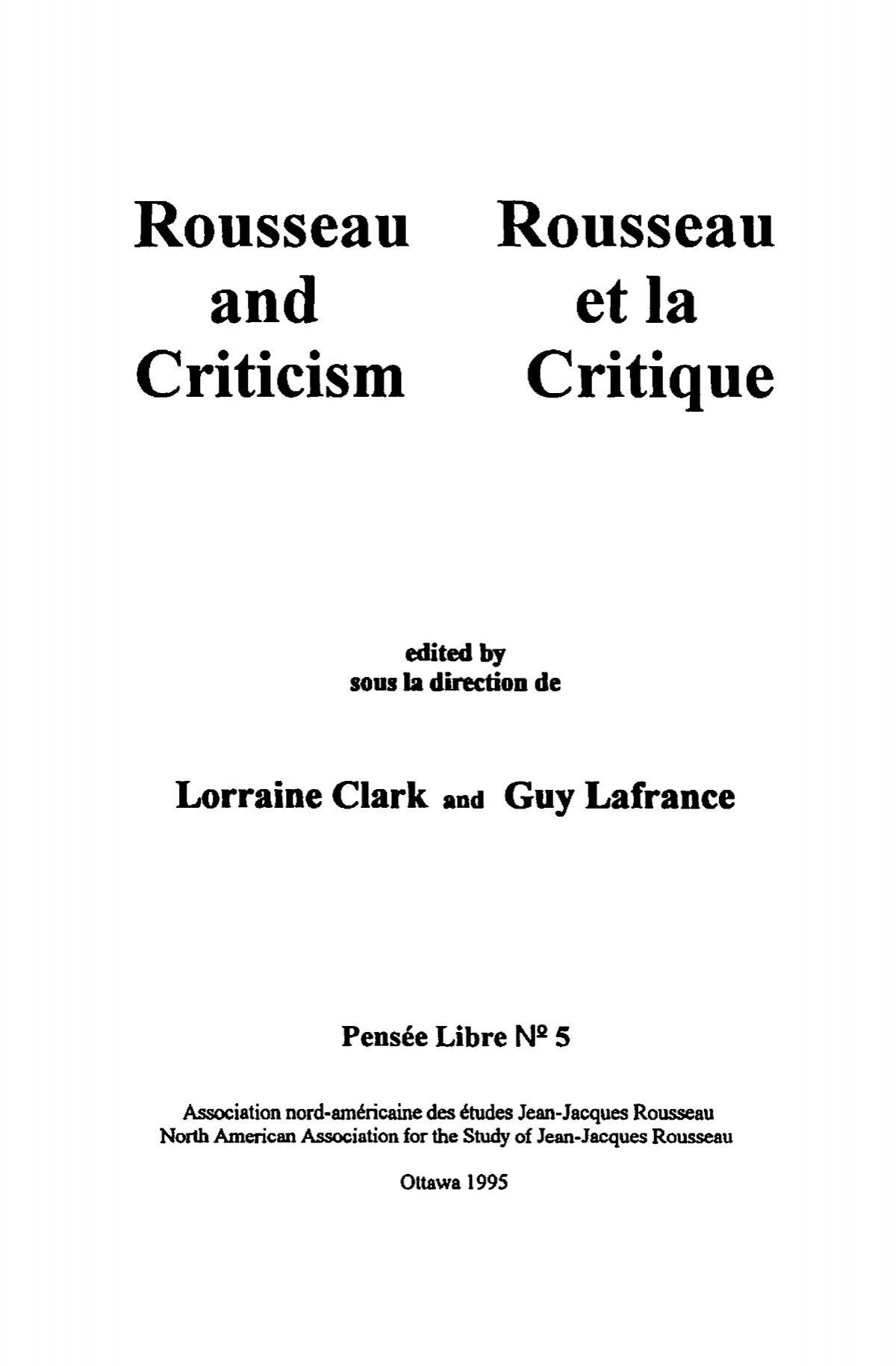 Rousseau Criticism Rousseau Et La Critique Association Rousseau