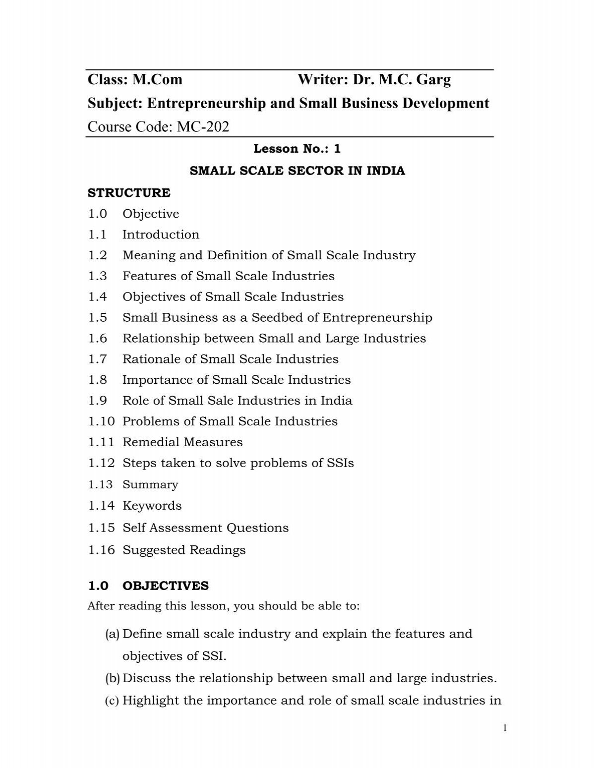 Introduction to small scale enterprises