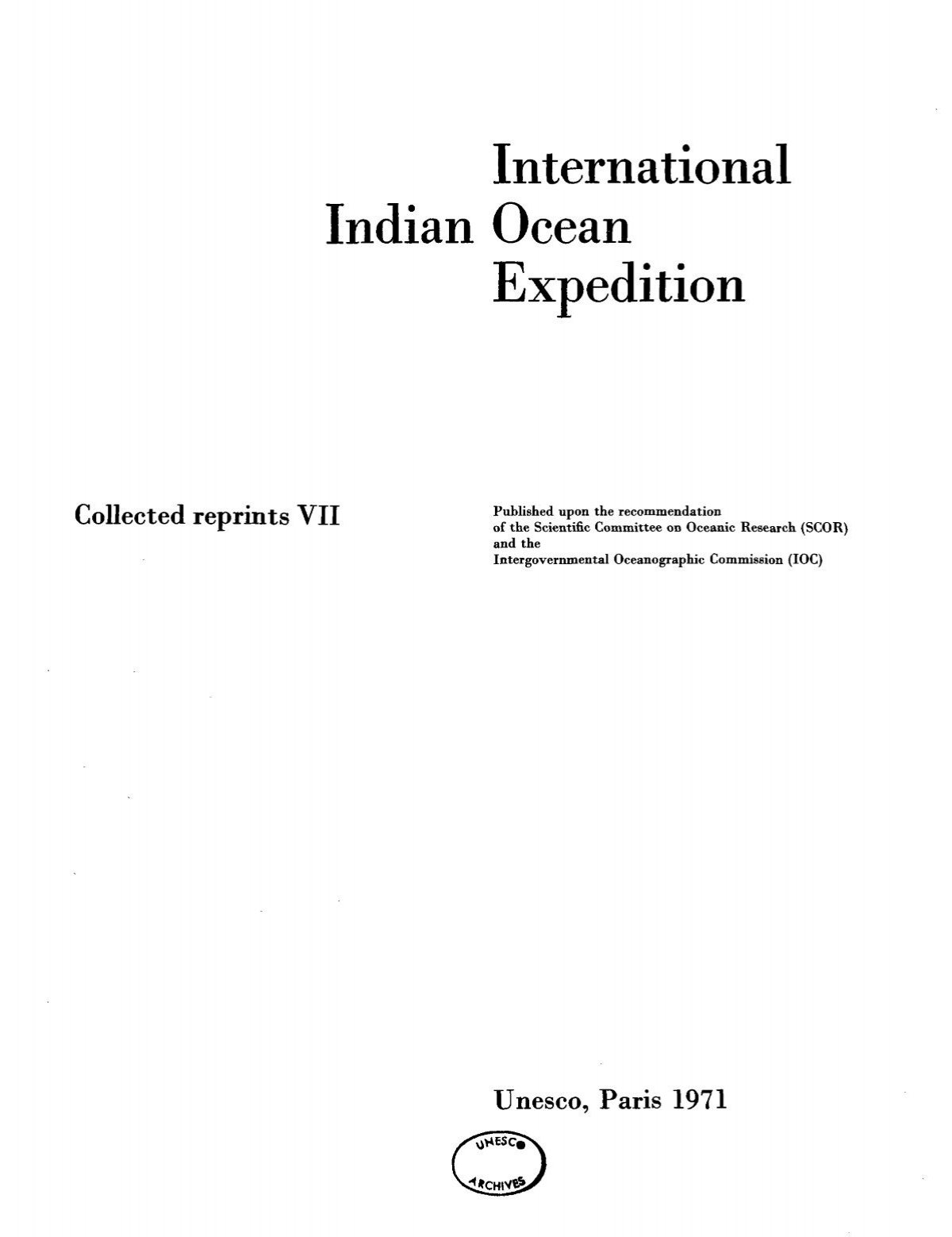 International Indian Ocean Expedition Collected Unesdoc Unesco