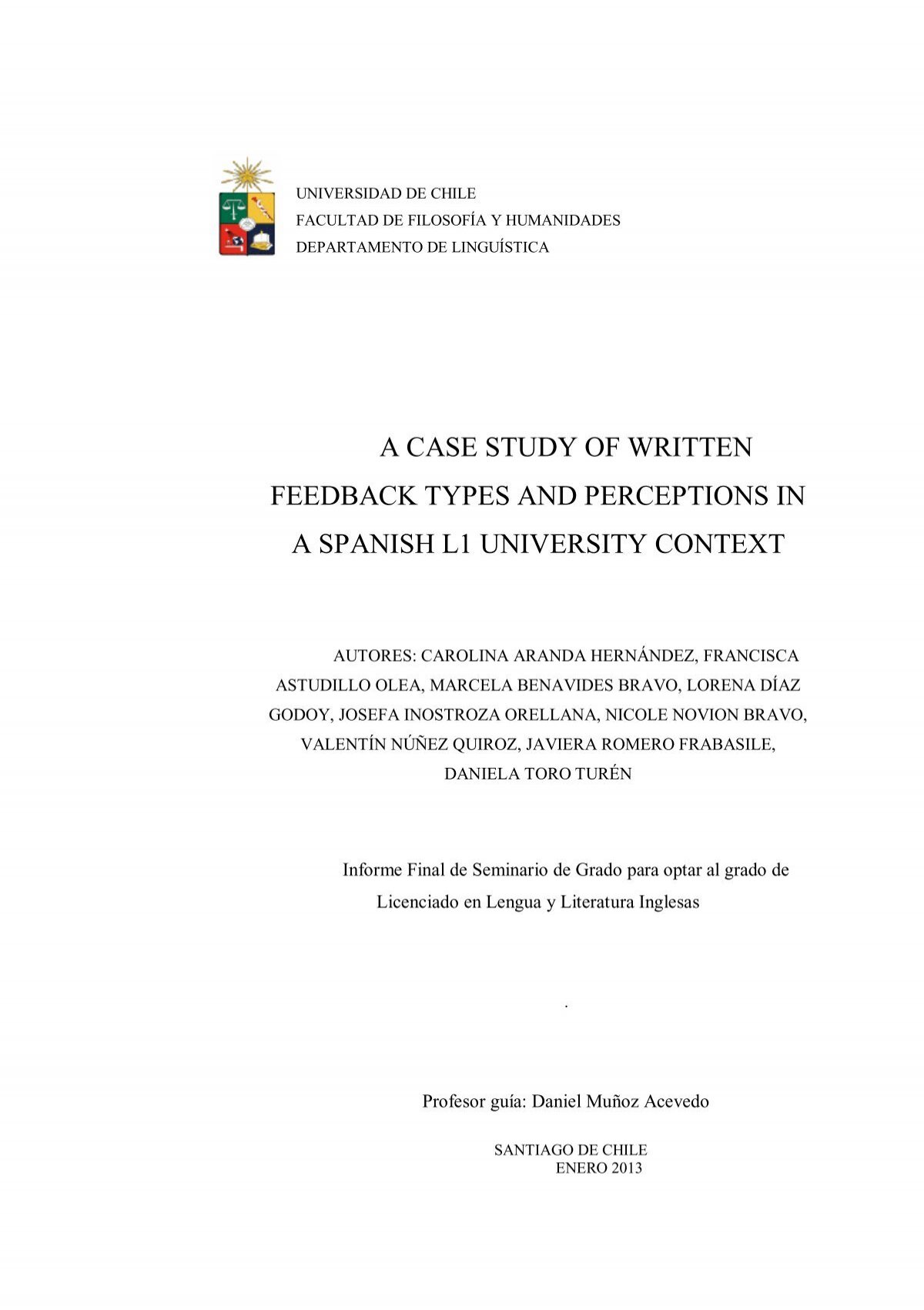 A Case Study Of Written Feedback Types And Perceptions In A Spanish