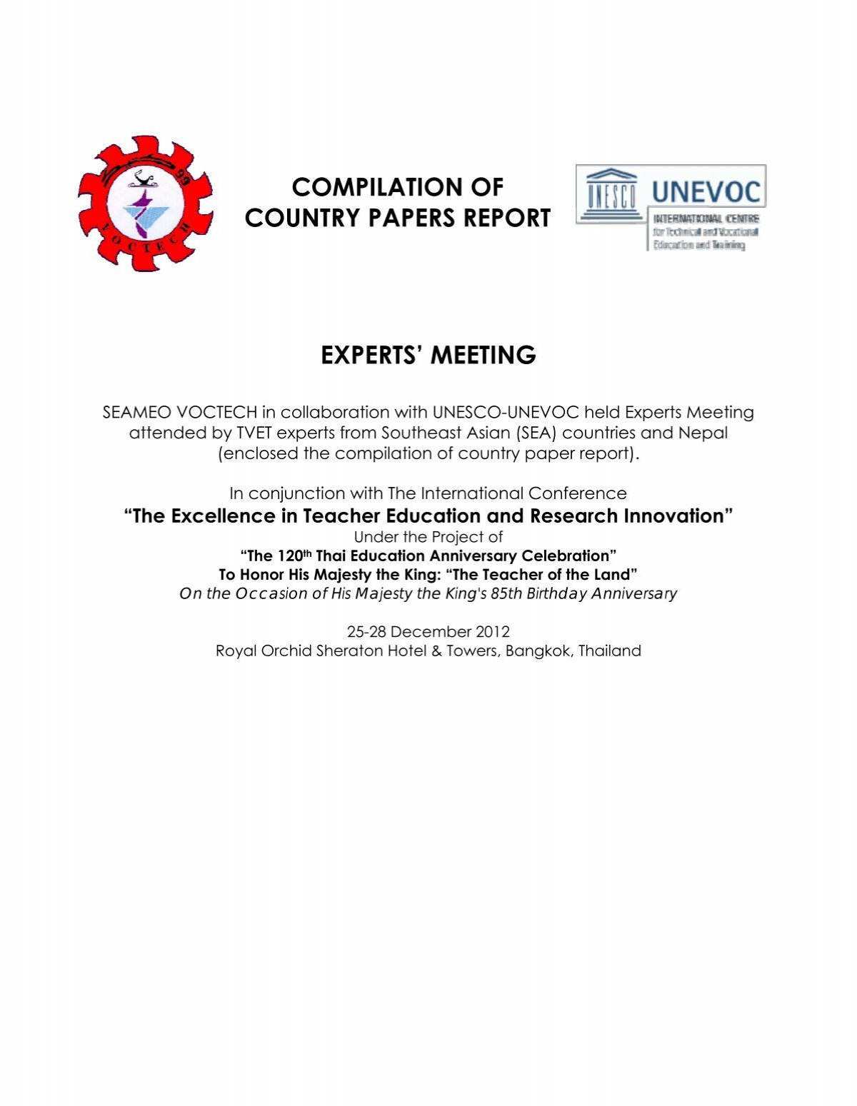 COMPILATION OF COUNTRY PAPERS REPORT  - Unesco-Unevoc