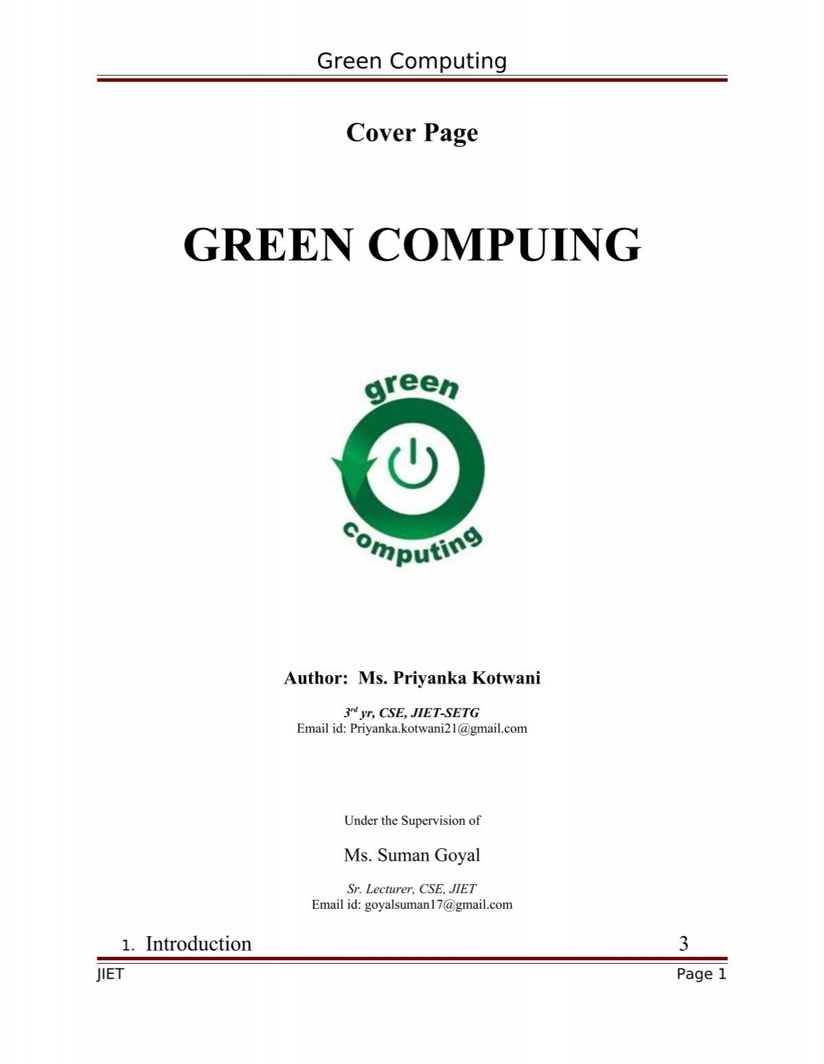 Green Computing Seminar Pdf 123seminarsonly