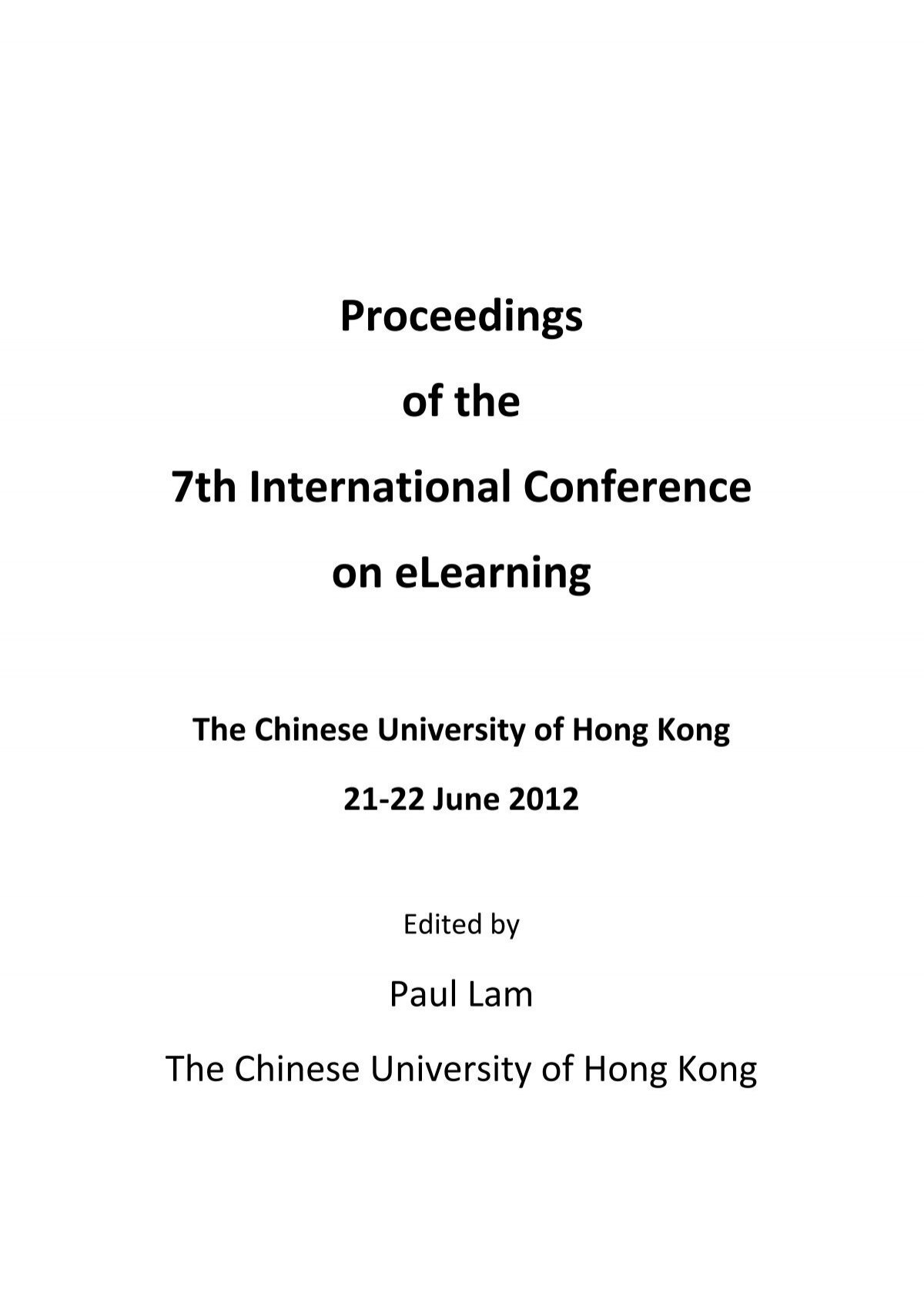Proceedings Of The 7th International Conference On Elearning
