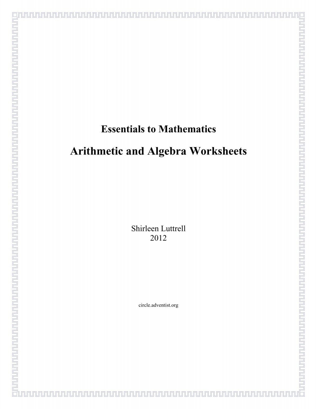 Essentials To Mathematics Arithmetic And Algebra Worksheets Circle