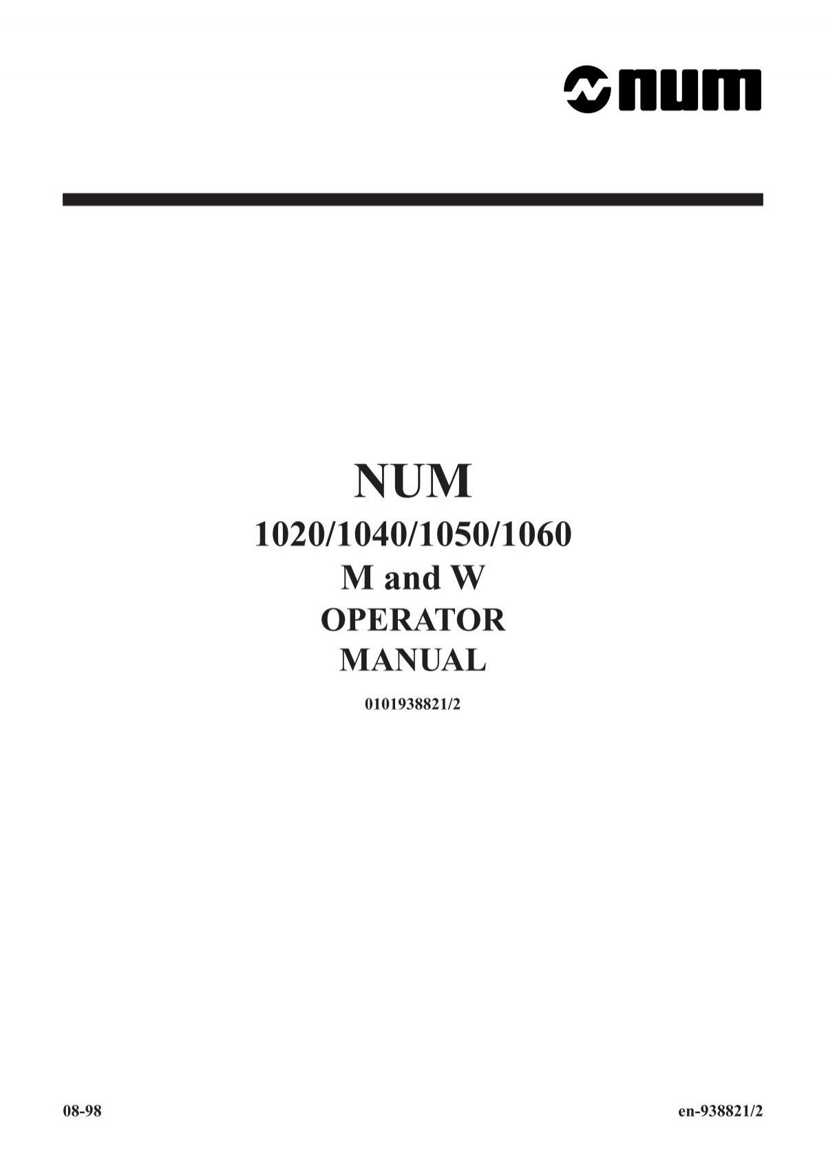 Num 10 1040 1050 1060 M And W Operator Manual Free