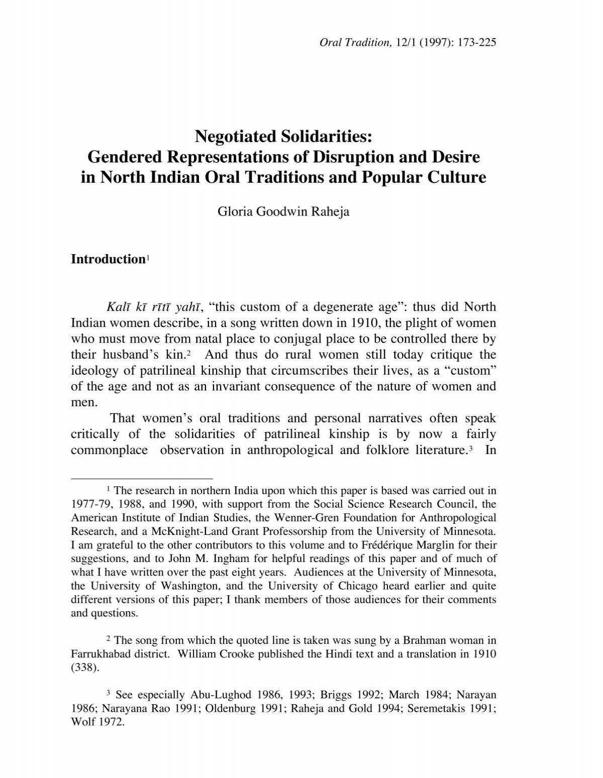 Negotiated Solidarities Oral Tradition Journal