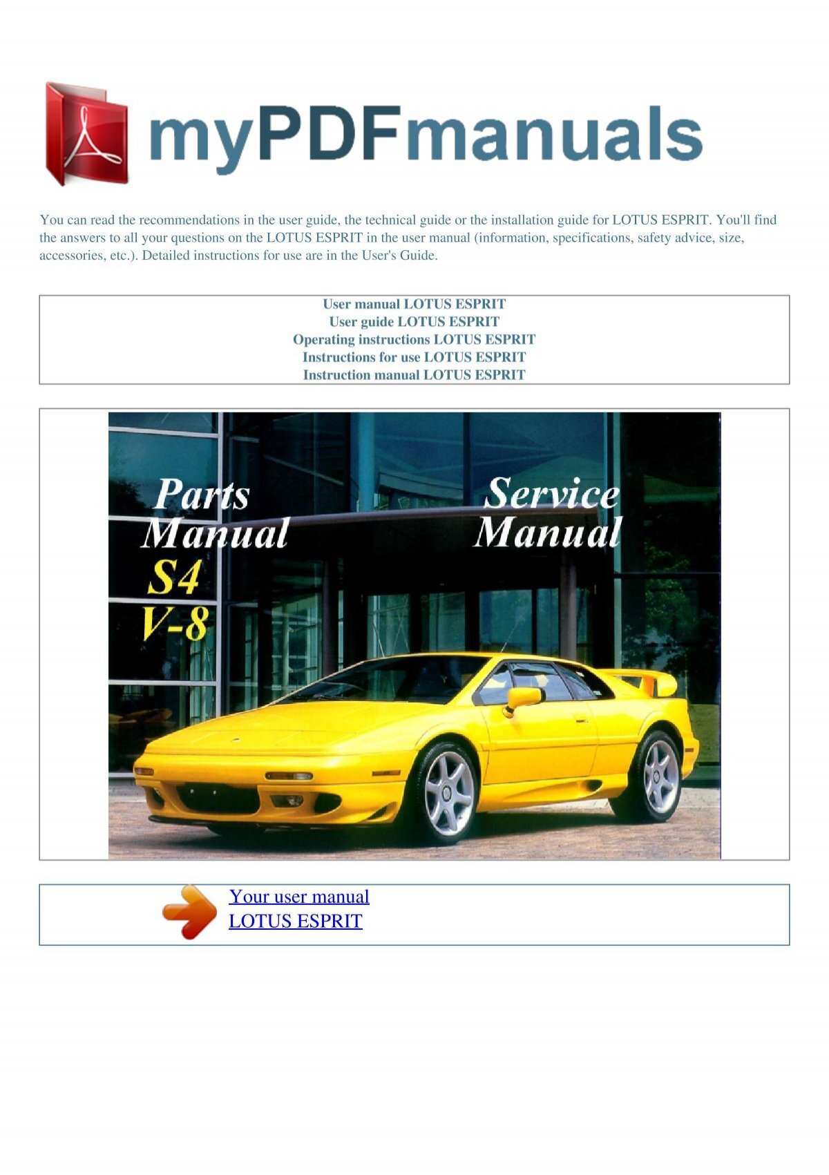 User manual LOTUS ESPRIT - MY PDF MANUALS