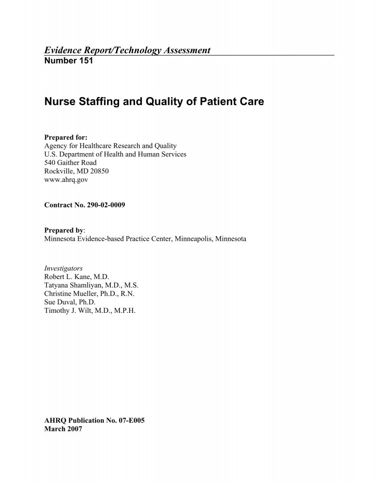 Nurse Staffing and Quality of Patient Care - AHRQ Archive - Agency ...