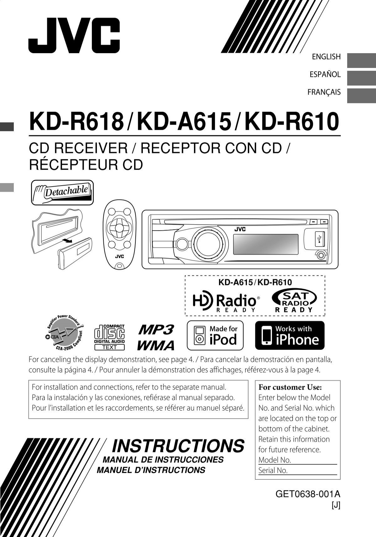 Voiture Lecteur MP3/WMA Support lecteur de CD USB/ SD// Aux In