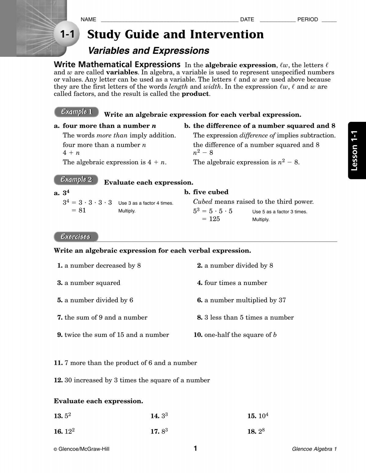 Study Guide And Intervention Continued Mathnmind