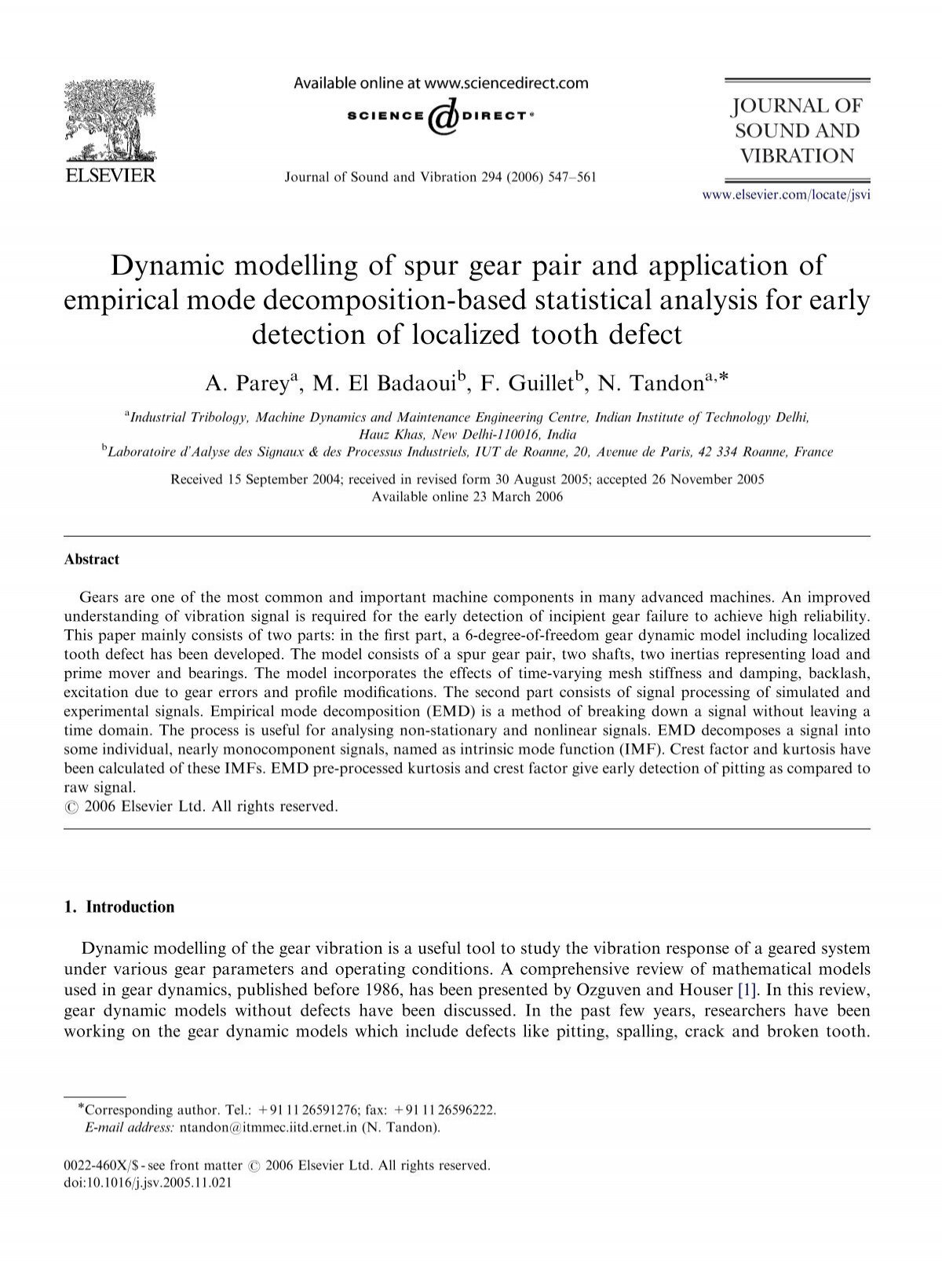 Dynamic Modelling Of Spur Gear Pair And Application Of Empirical