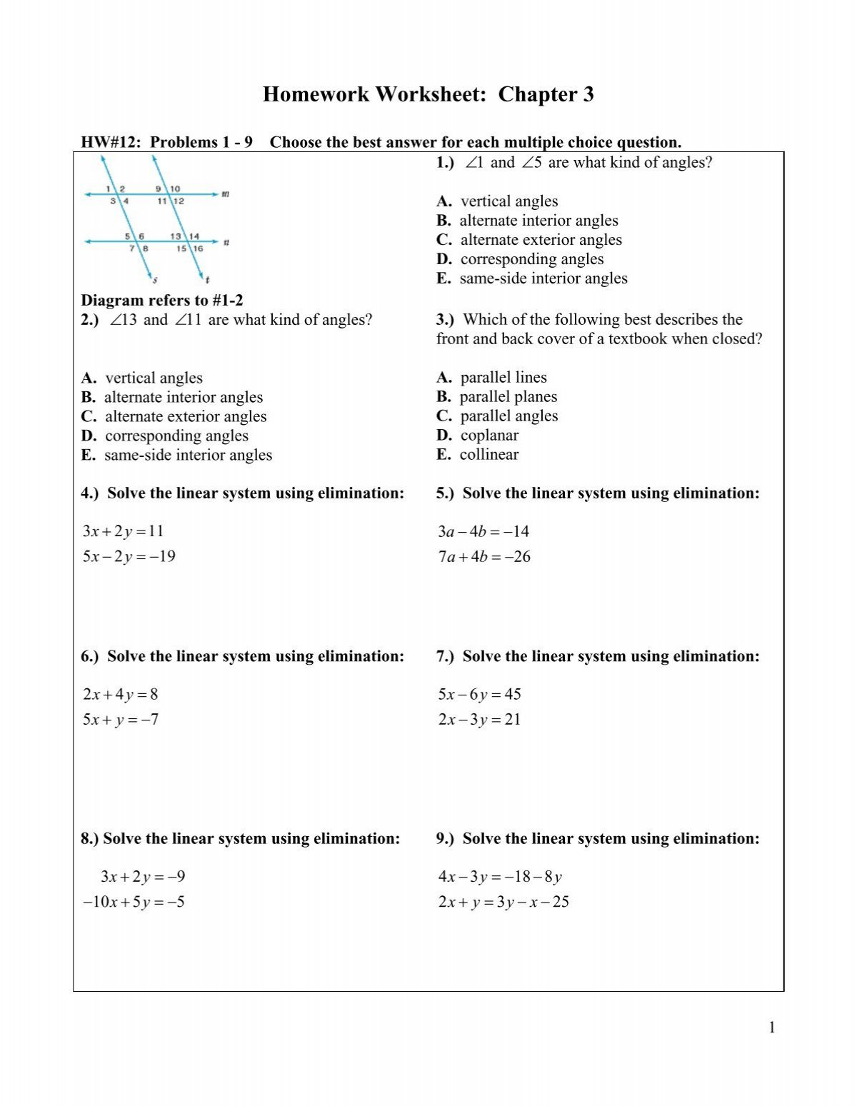 homework worksheet with answers