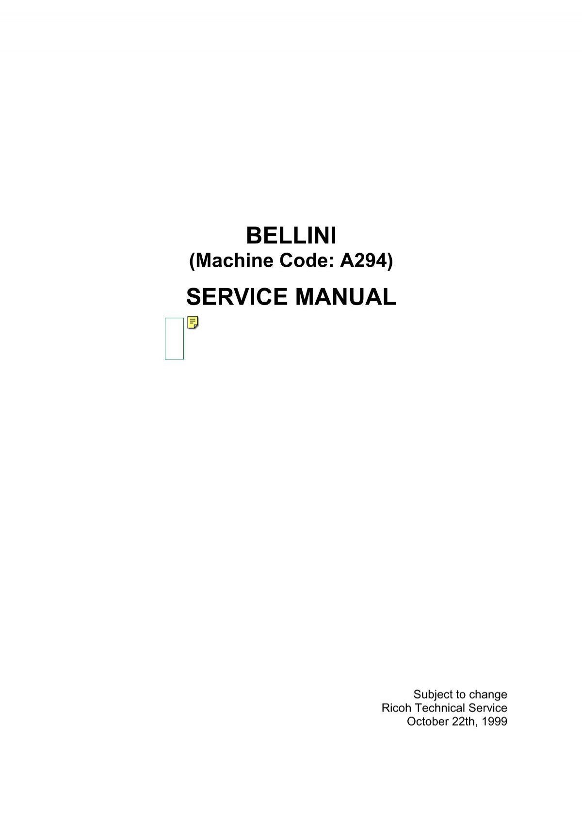 Service Manual Bellini C1a 94 Aficio 850 D485 25 3285