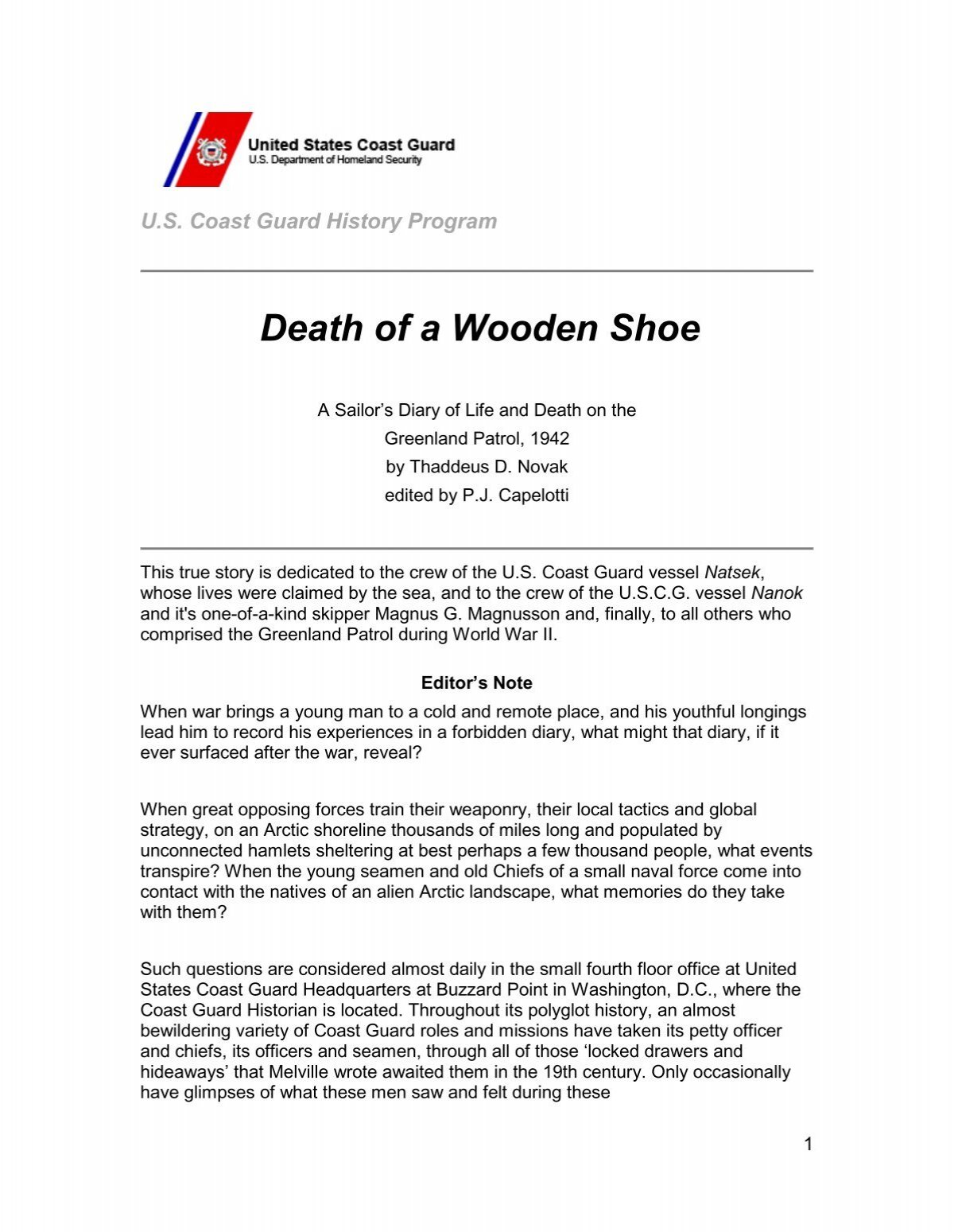 Death of a Wooden Shoe - U.S. Coast Guard