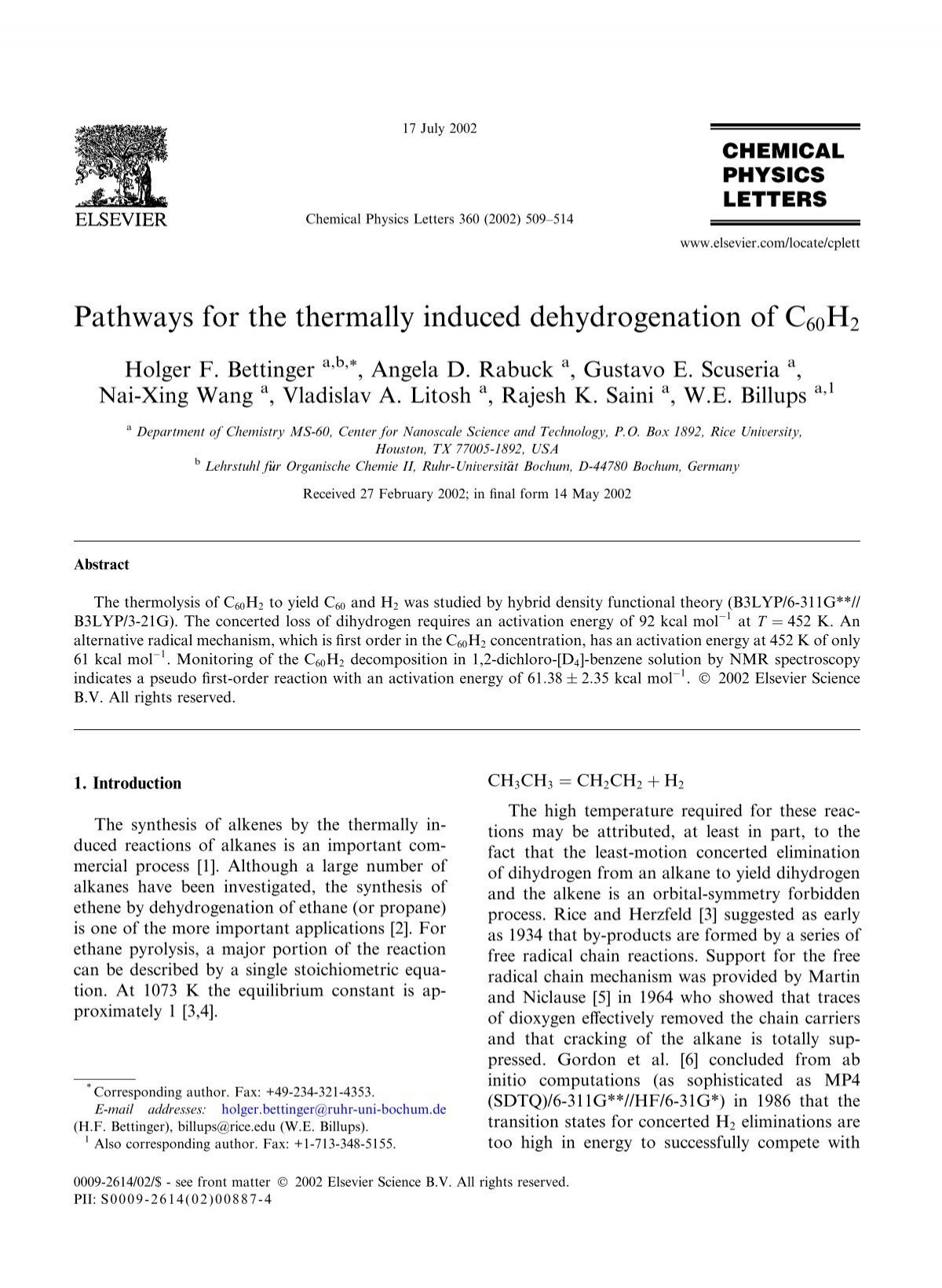 Pathways For The Thermally Induced Dehydrogenation Of C60h2